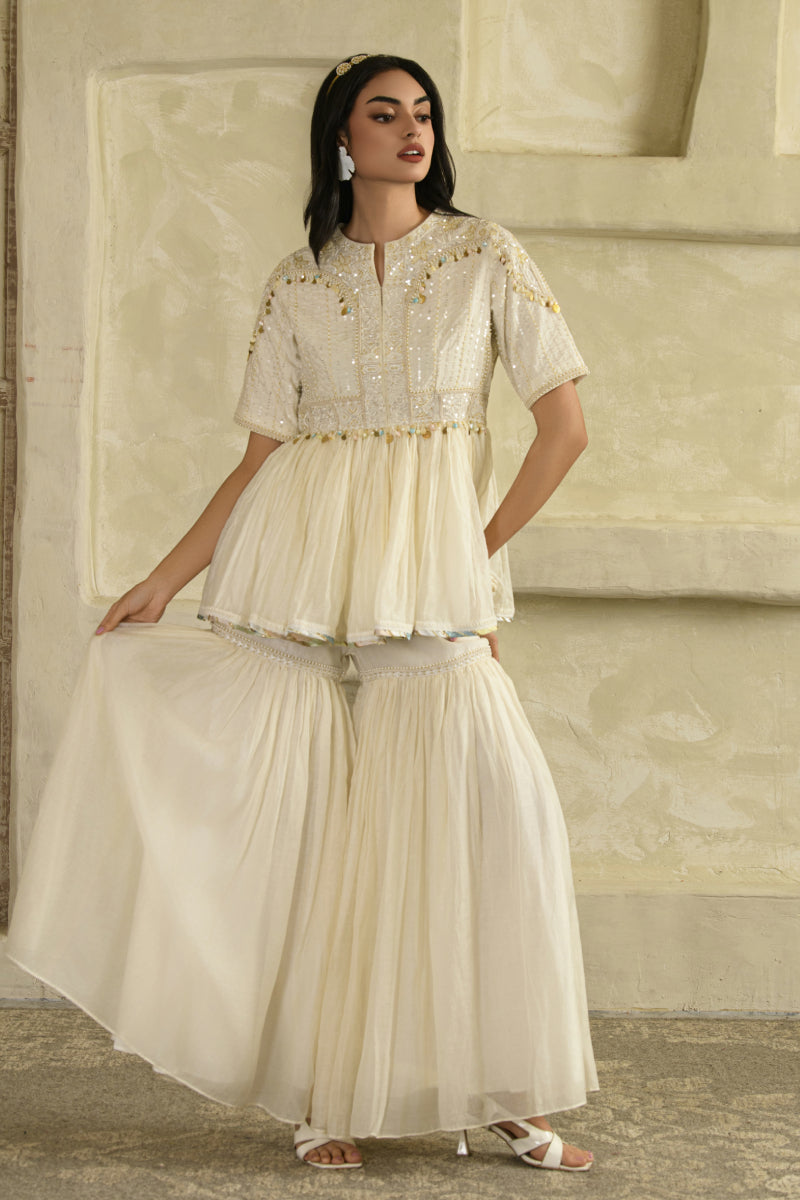 Dhun Peplum Set - Chandrika Ivory