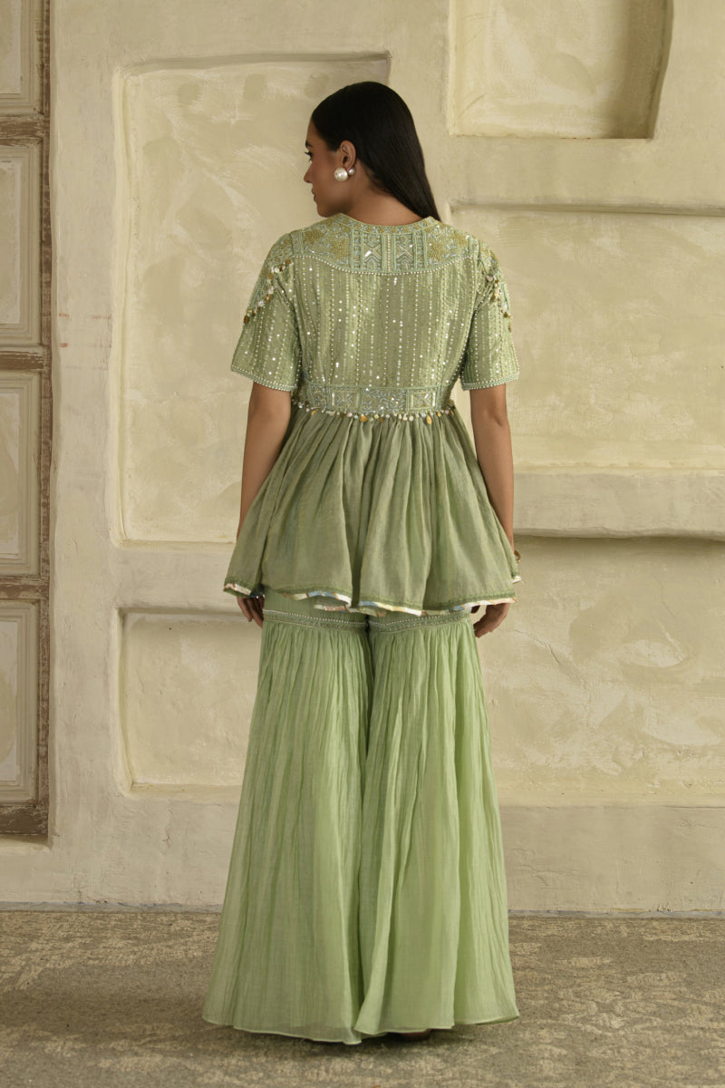 Dhun Peplum Set - Pista Green
