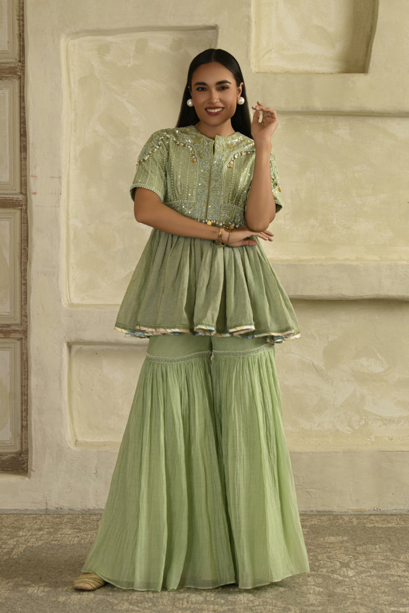 Dhun Peplum Set - Pista Green