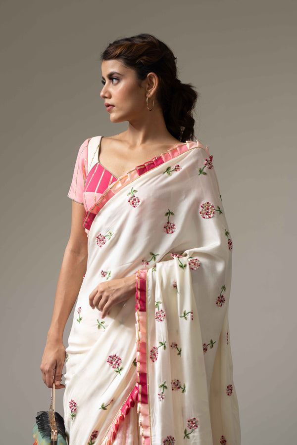 Ivory Marigold Saree
