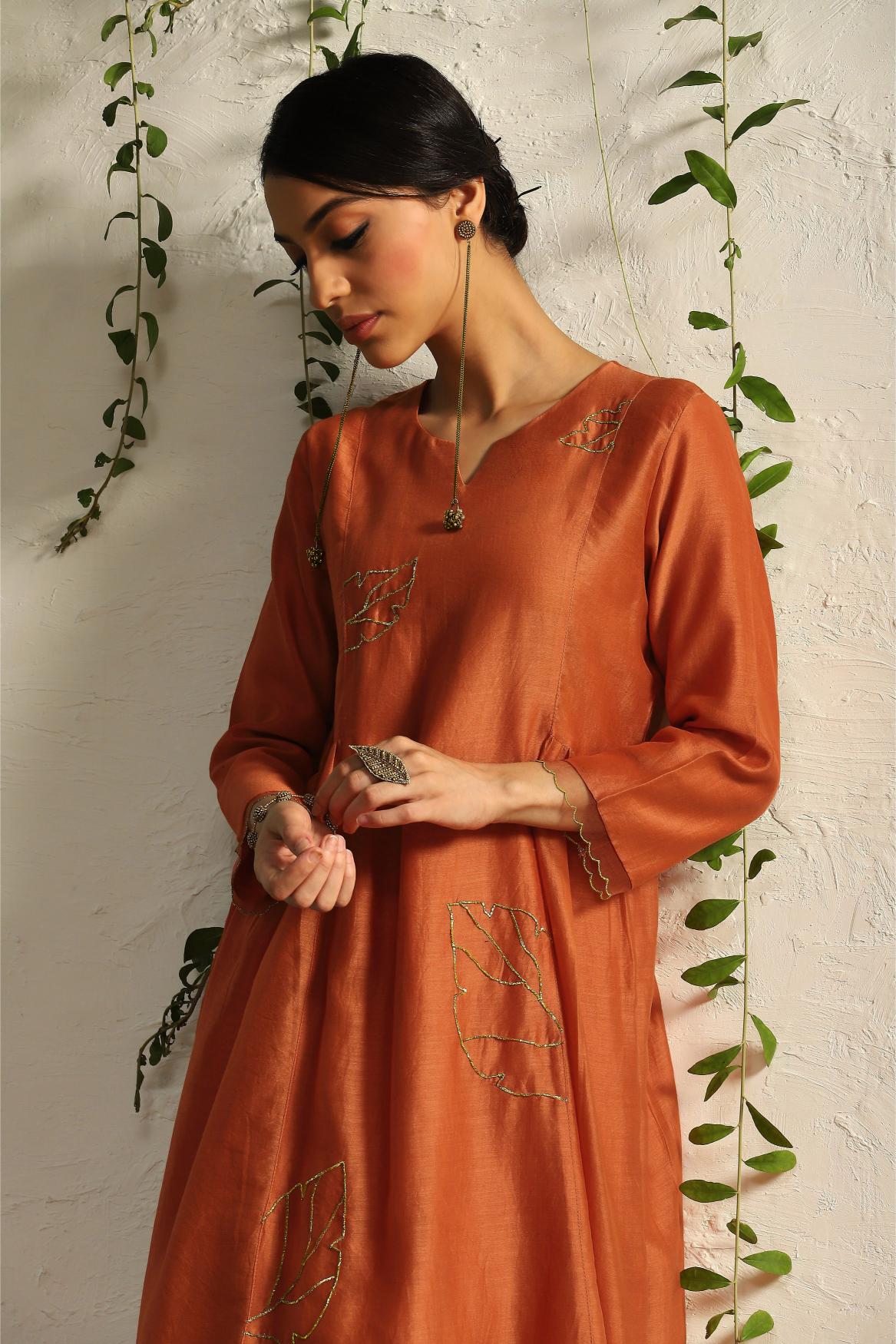 Spice orange side gathered kurta set- set of 3