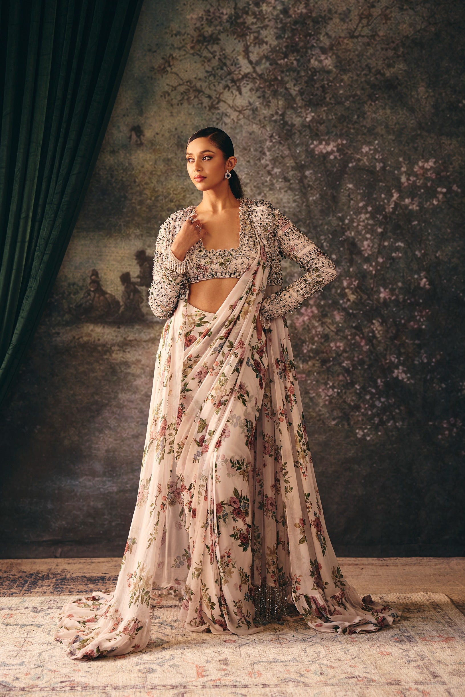 ELIXIA: Winter White Saree With Jacket