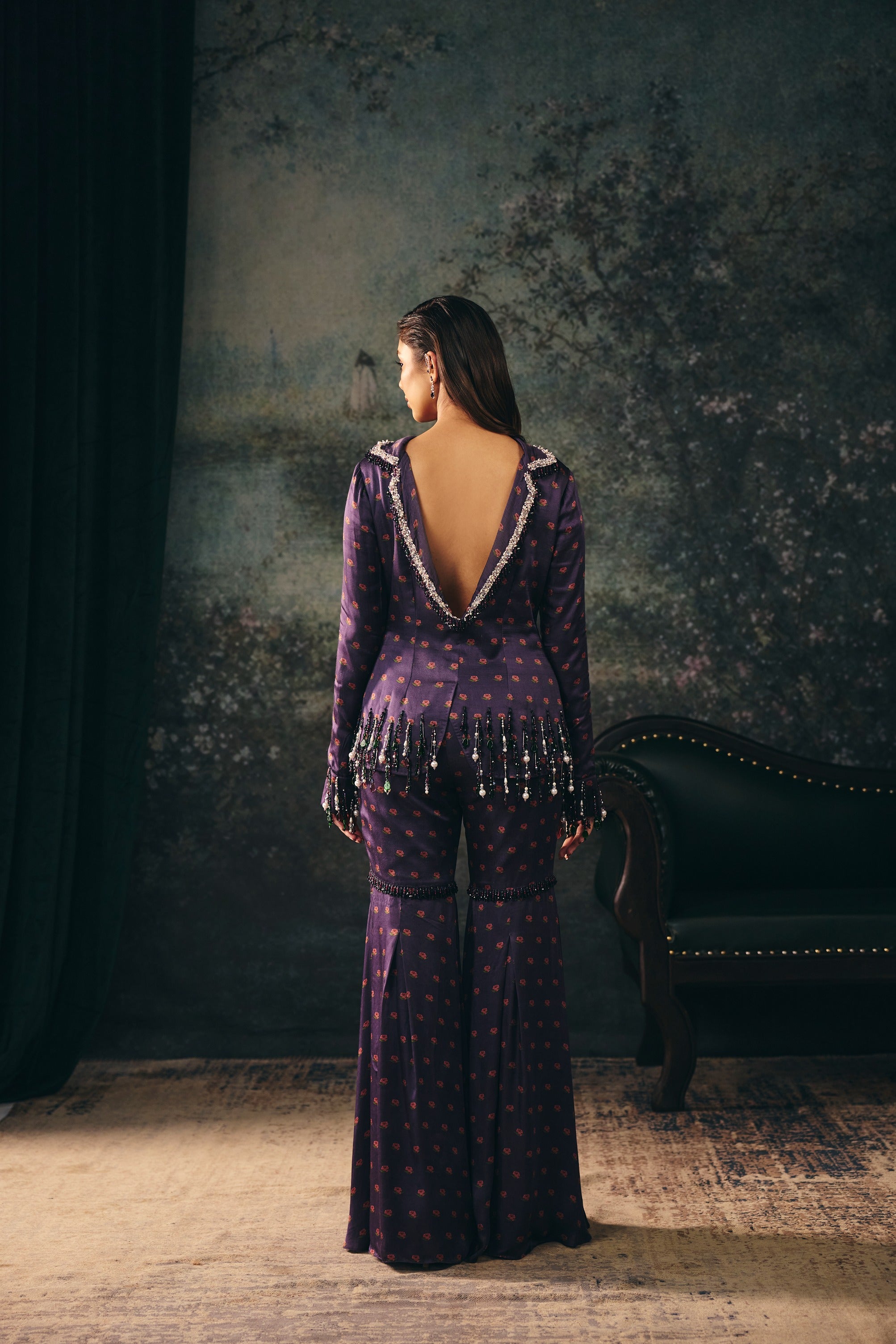 ZARIA: Plum Printed Kurta & Gharara Set