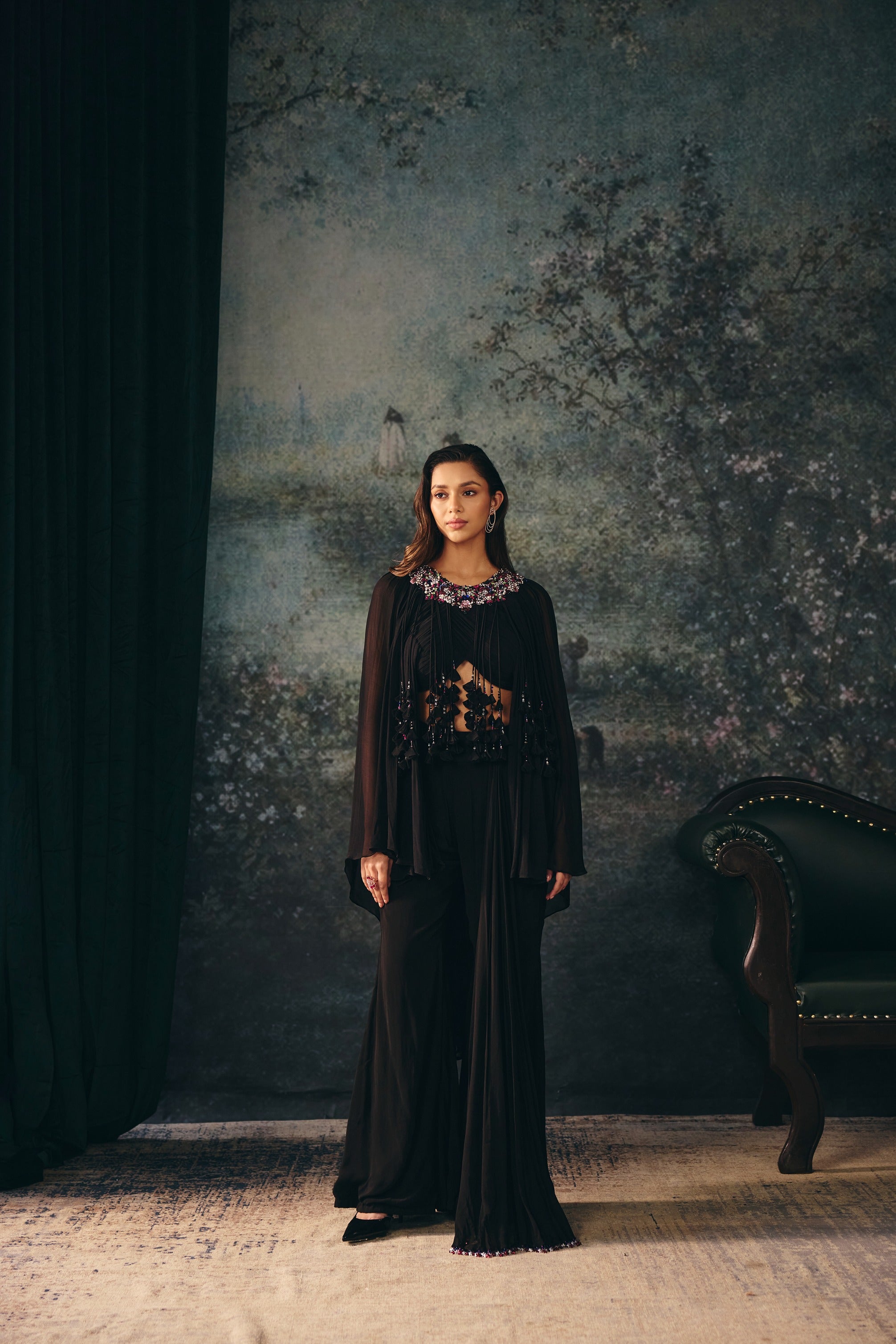 PLUME: Black Tassel Top & Palazzo Set