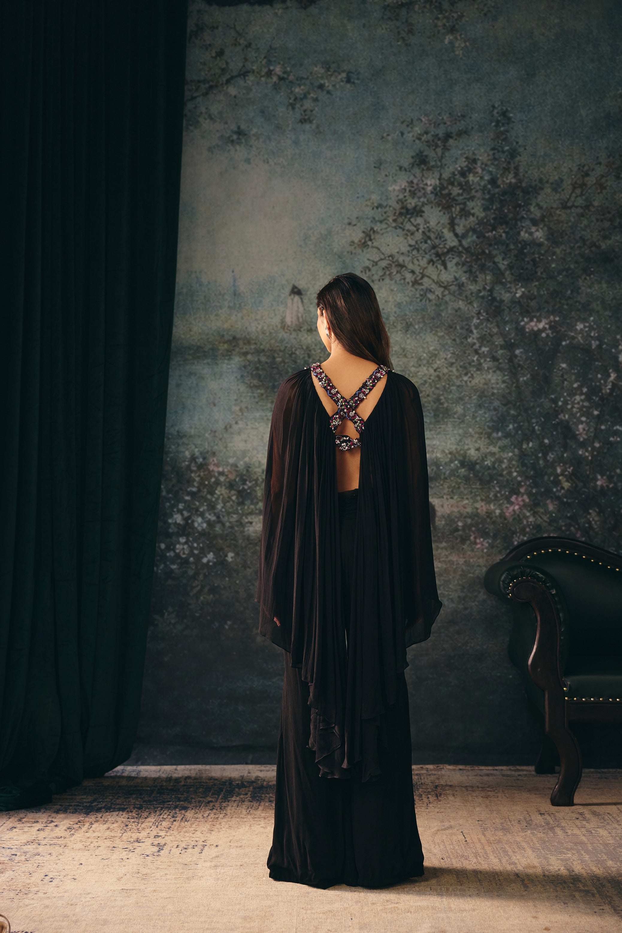 PLUME: Black Tassel Top & Palazzo Set