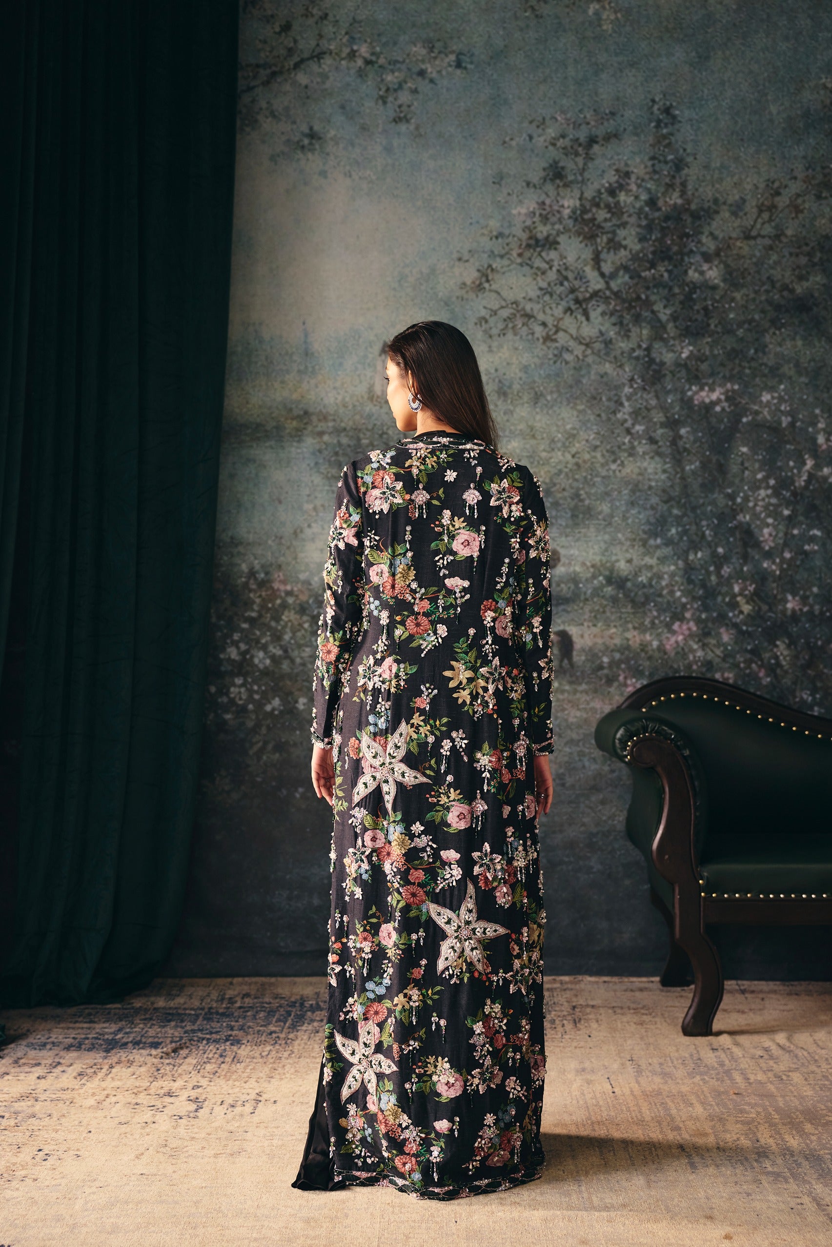 ANNELIESE: Black Jacket, Embroidered Blouse & Drape Saree