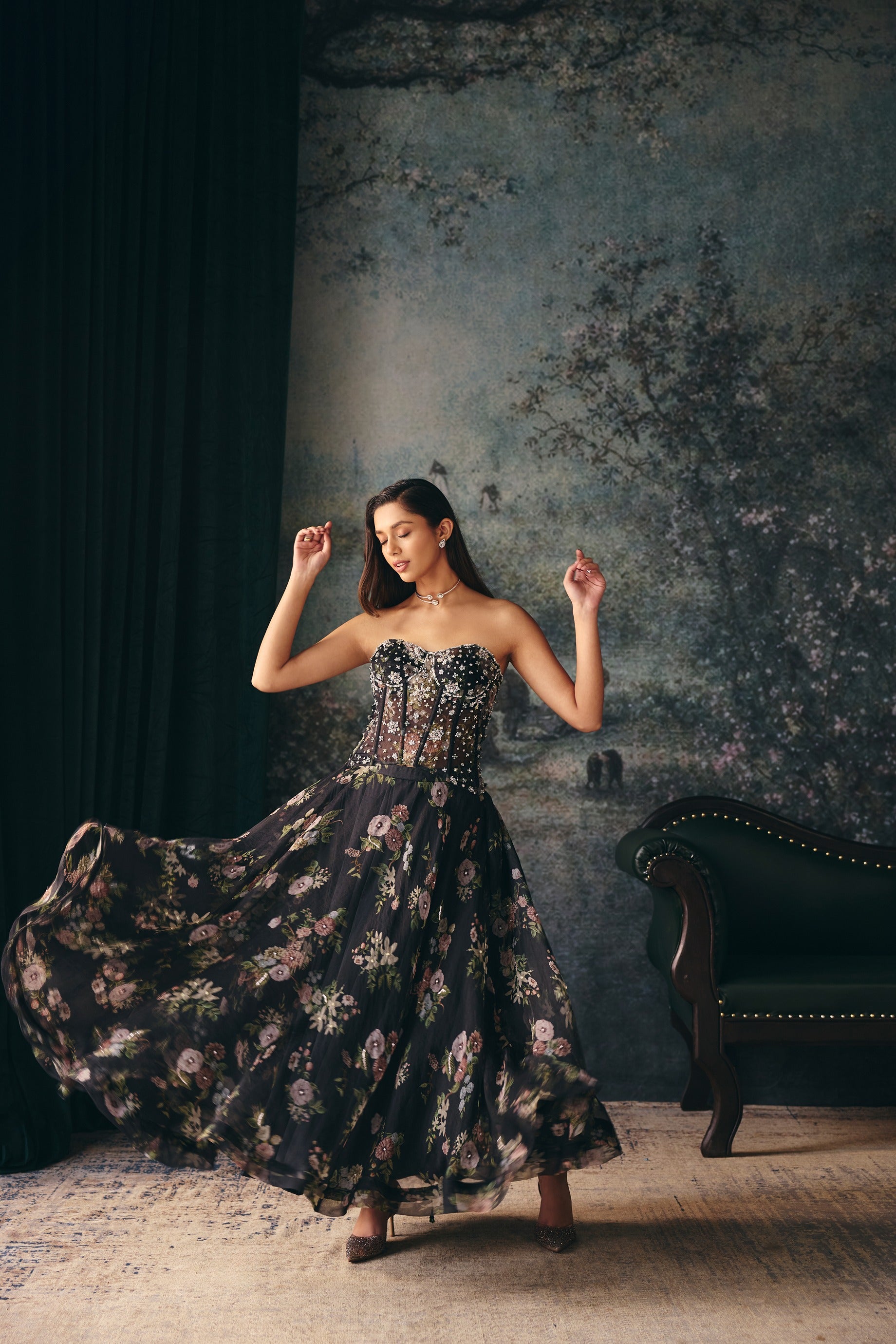 ELARA: Black Corset & Midi Skirt