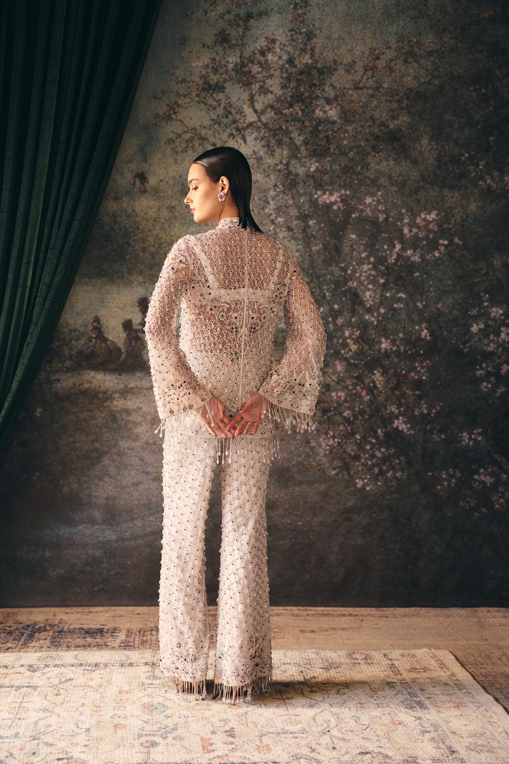 EIRA: Snow White Embroidered Jacket, Bustier & Sharara Set