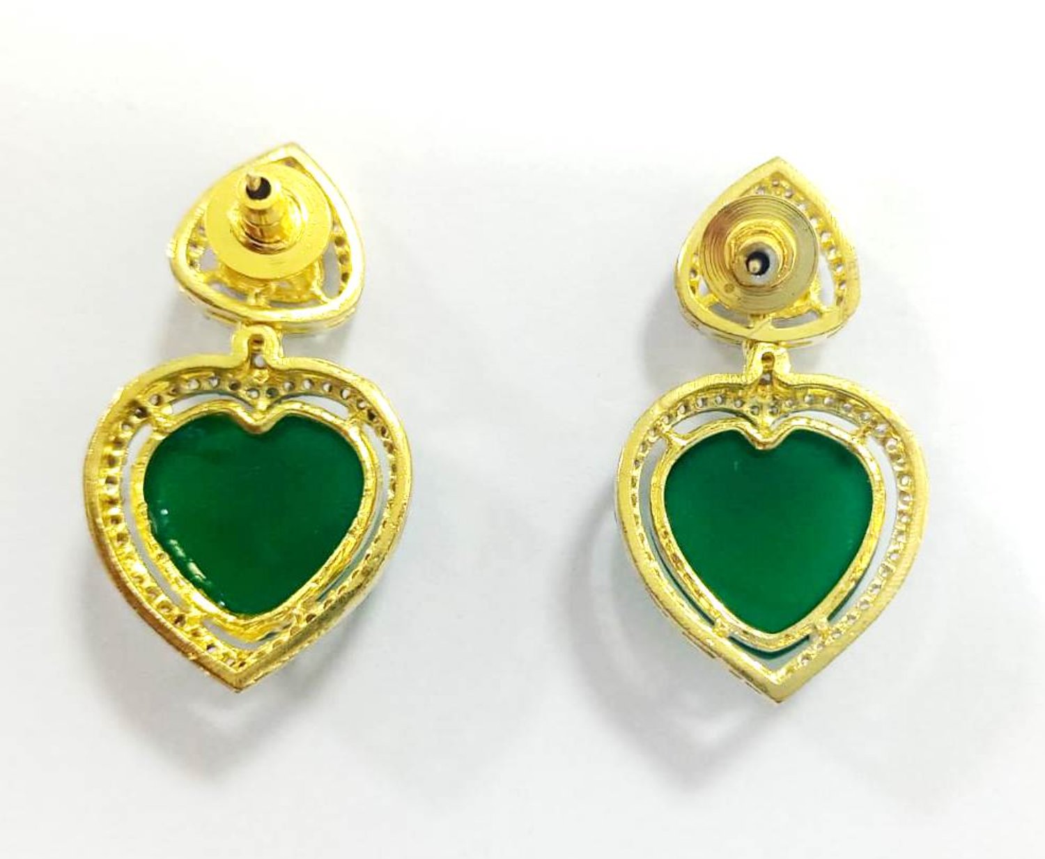 Trendy Heart Shaped Emerald And Swarovski Earrings