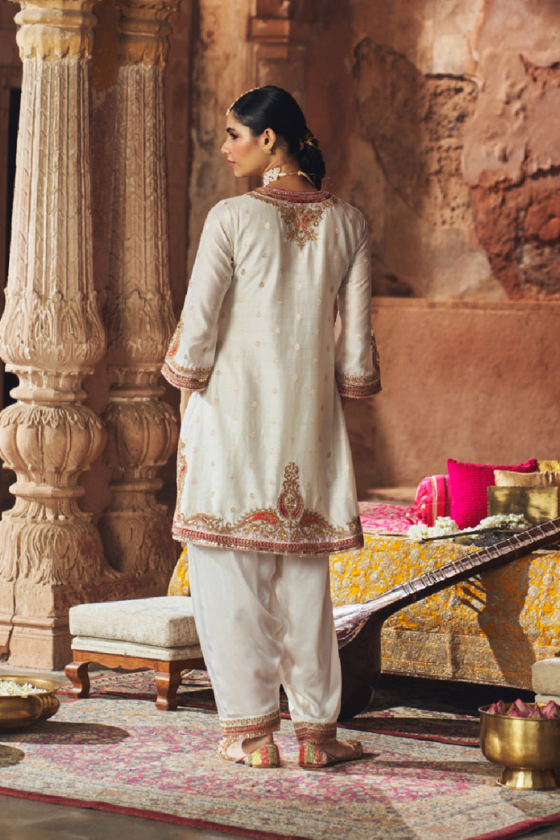 MEHWISH - DAISY IVORY SHORT KURTA WITH SALWAR AND DUPATTA
