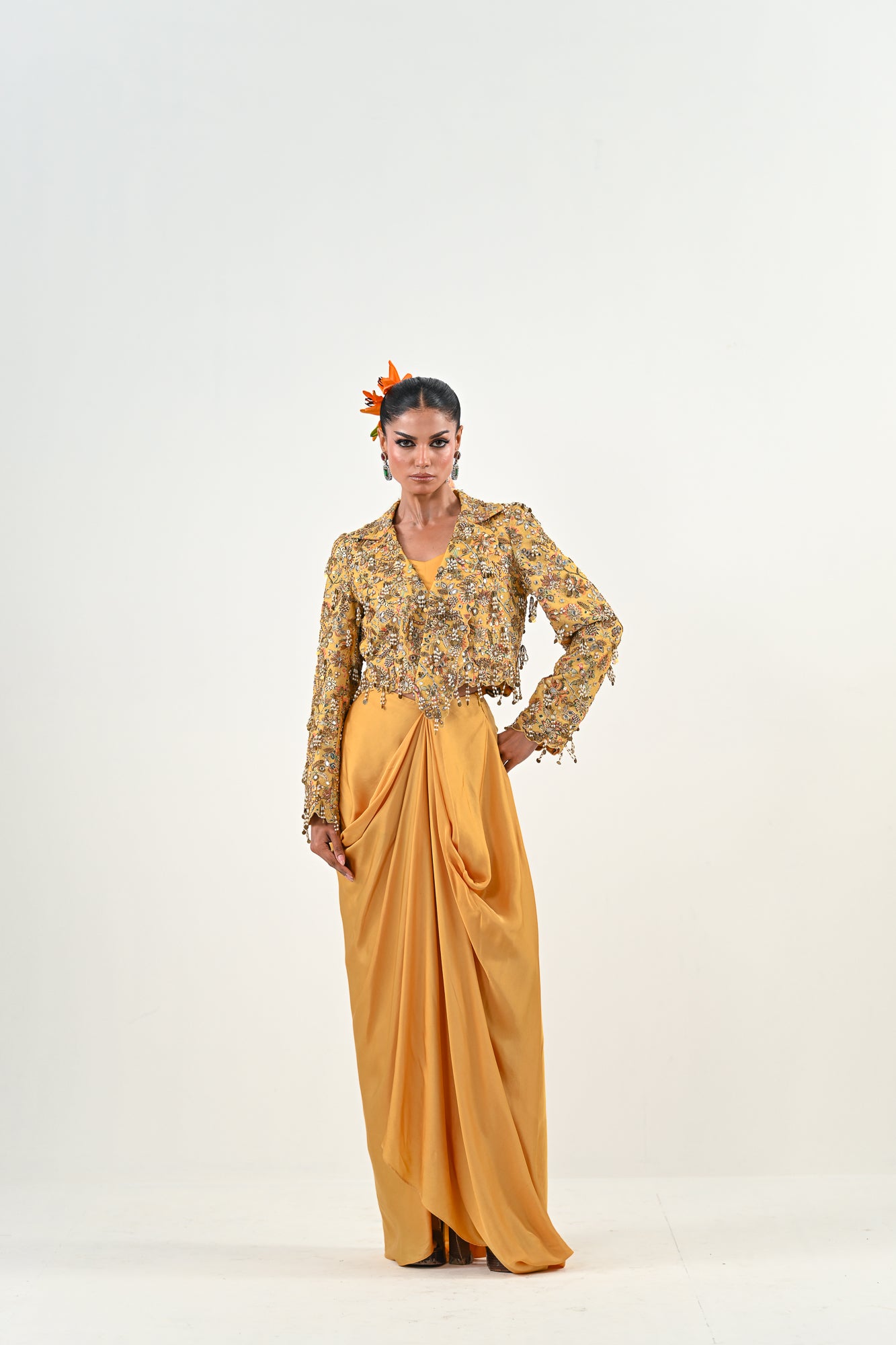M EMBROIDERED JACKET DHOTI SET
