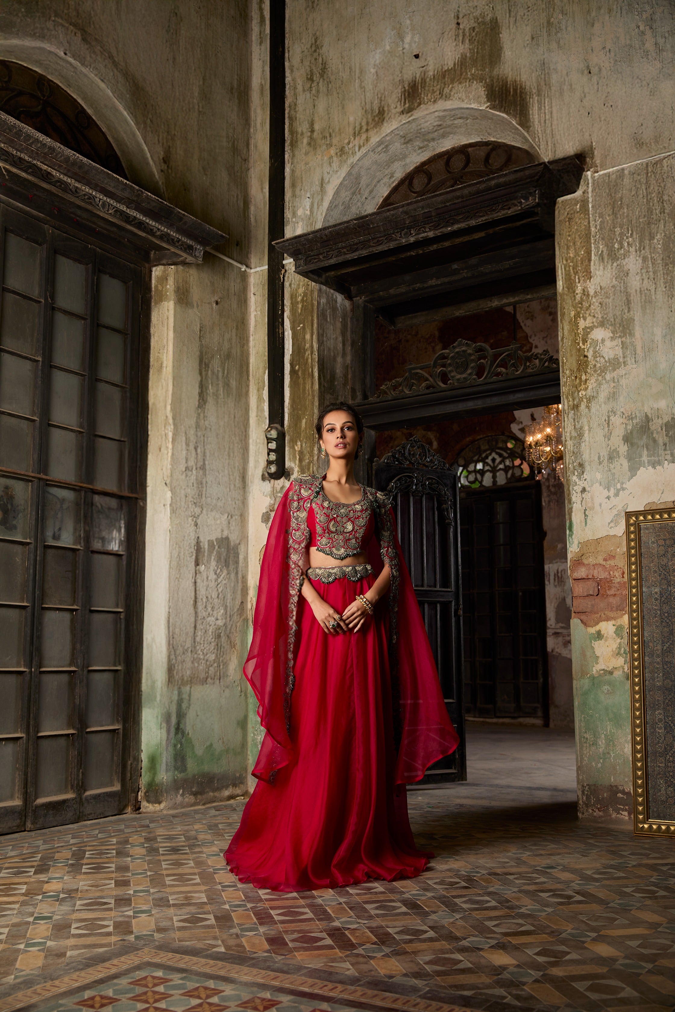 Blouse With Cape And Skirt