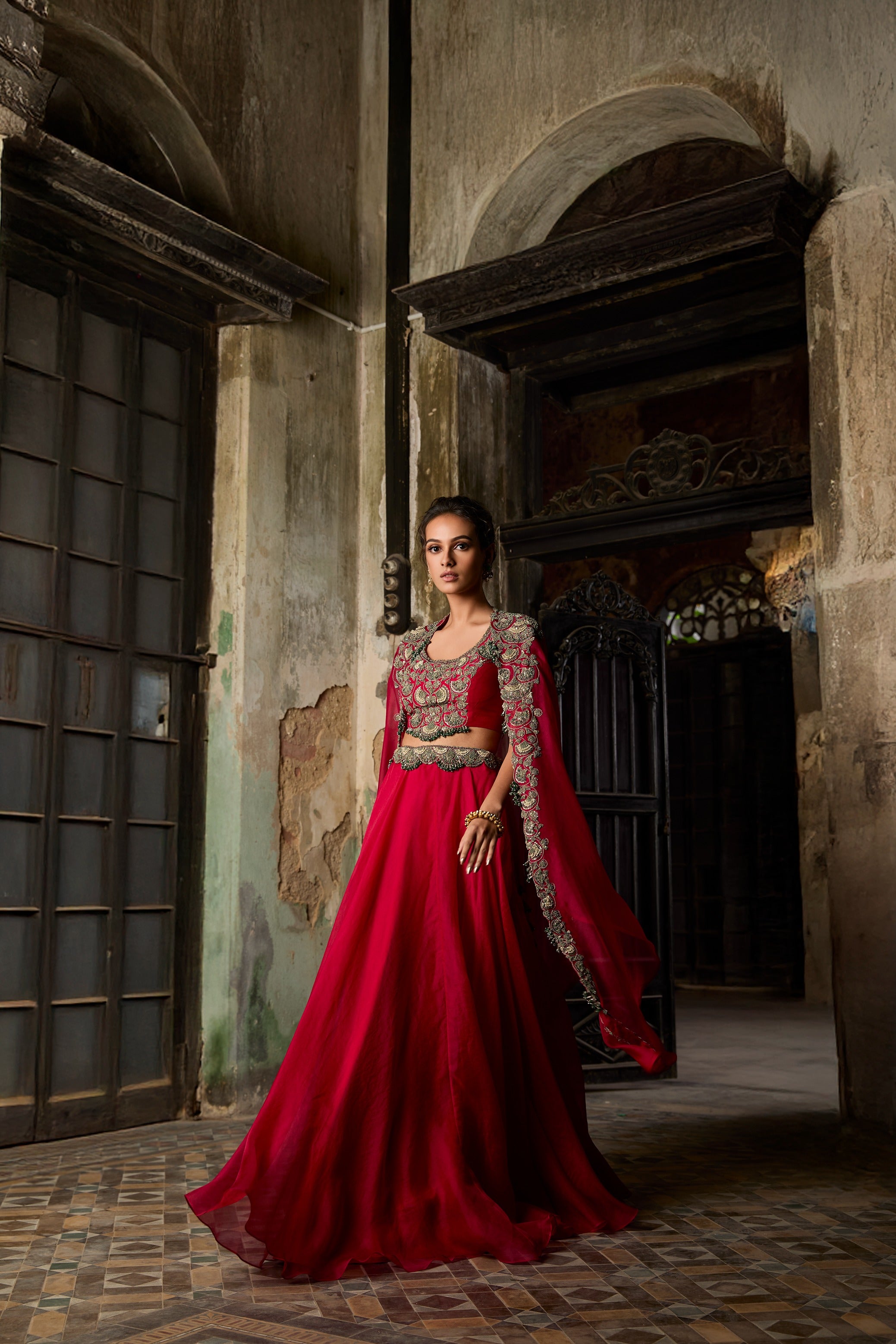 Blouse With Cape And Skirt