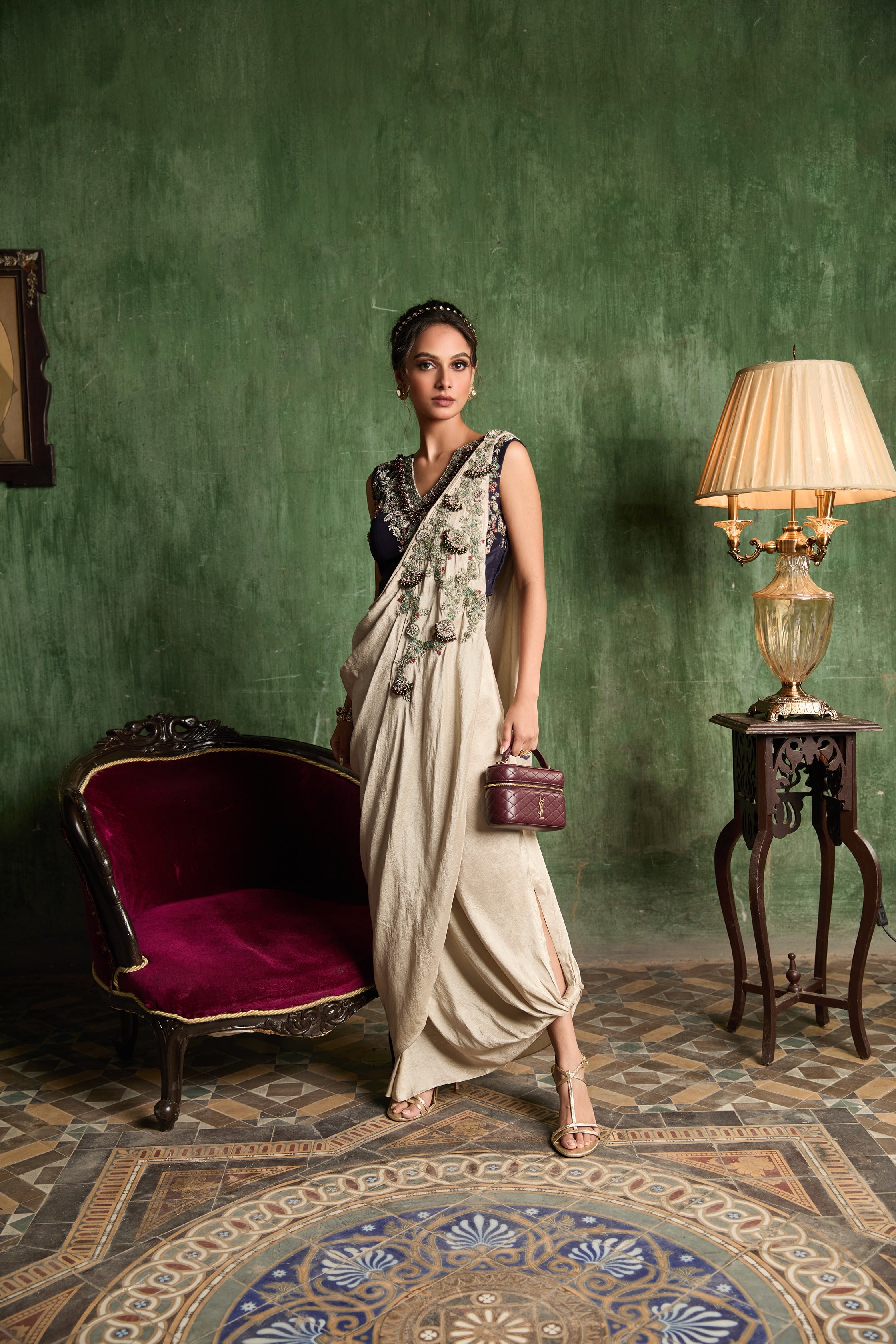 Blouse With Drape Dupatta And Skirt