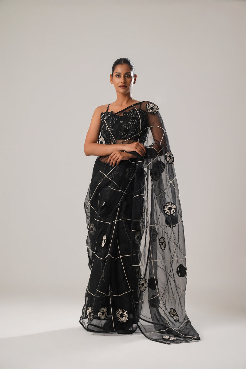 MJ FLORAL SAREE (BLACK)