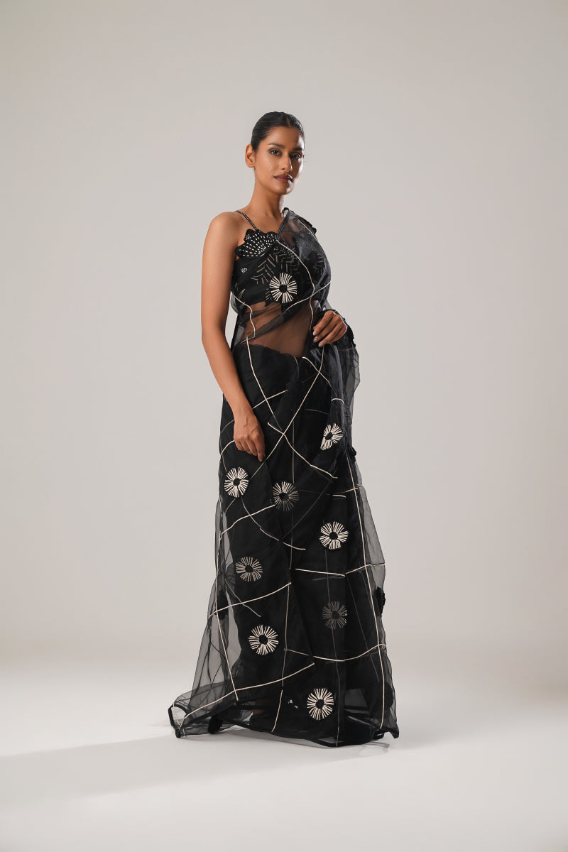 MJ FLORAL SAREE (BLACK)