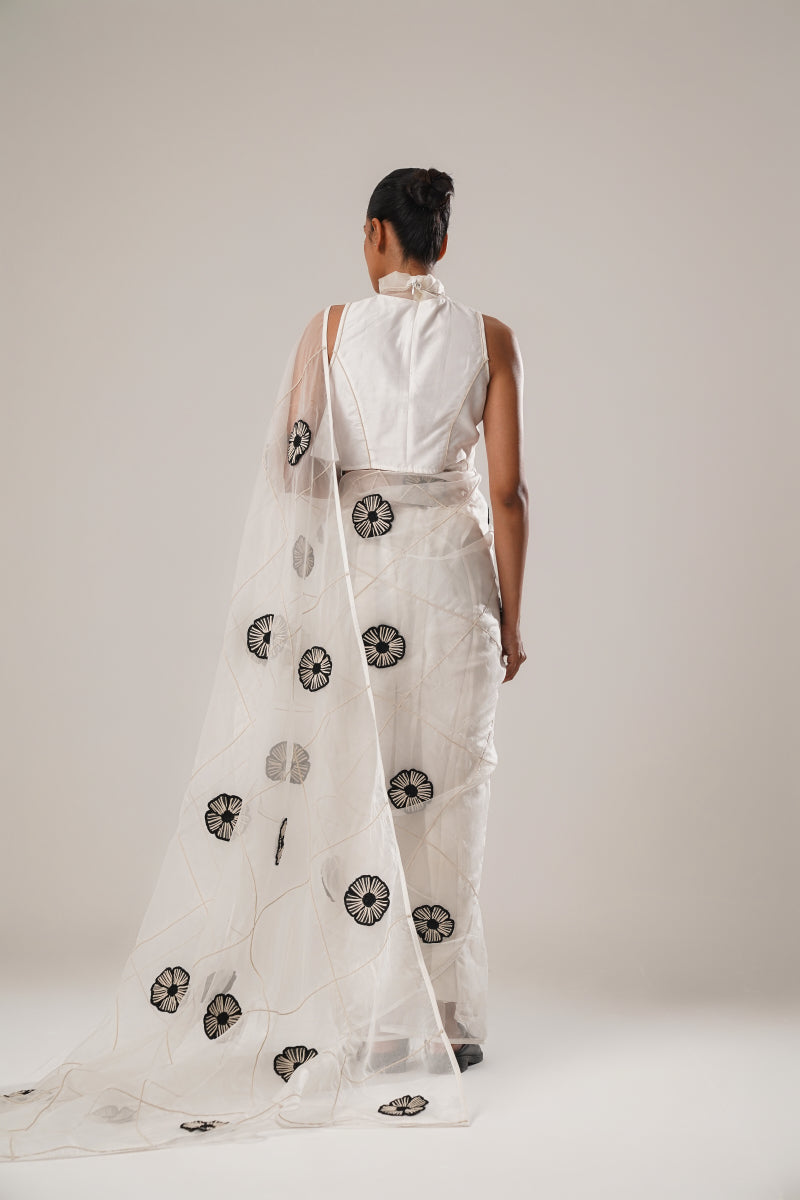 MJ FLORAL SAREE (WHITE)