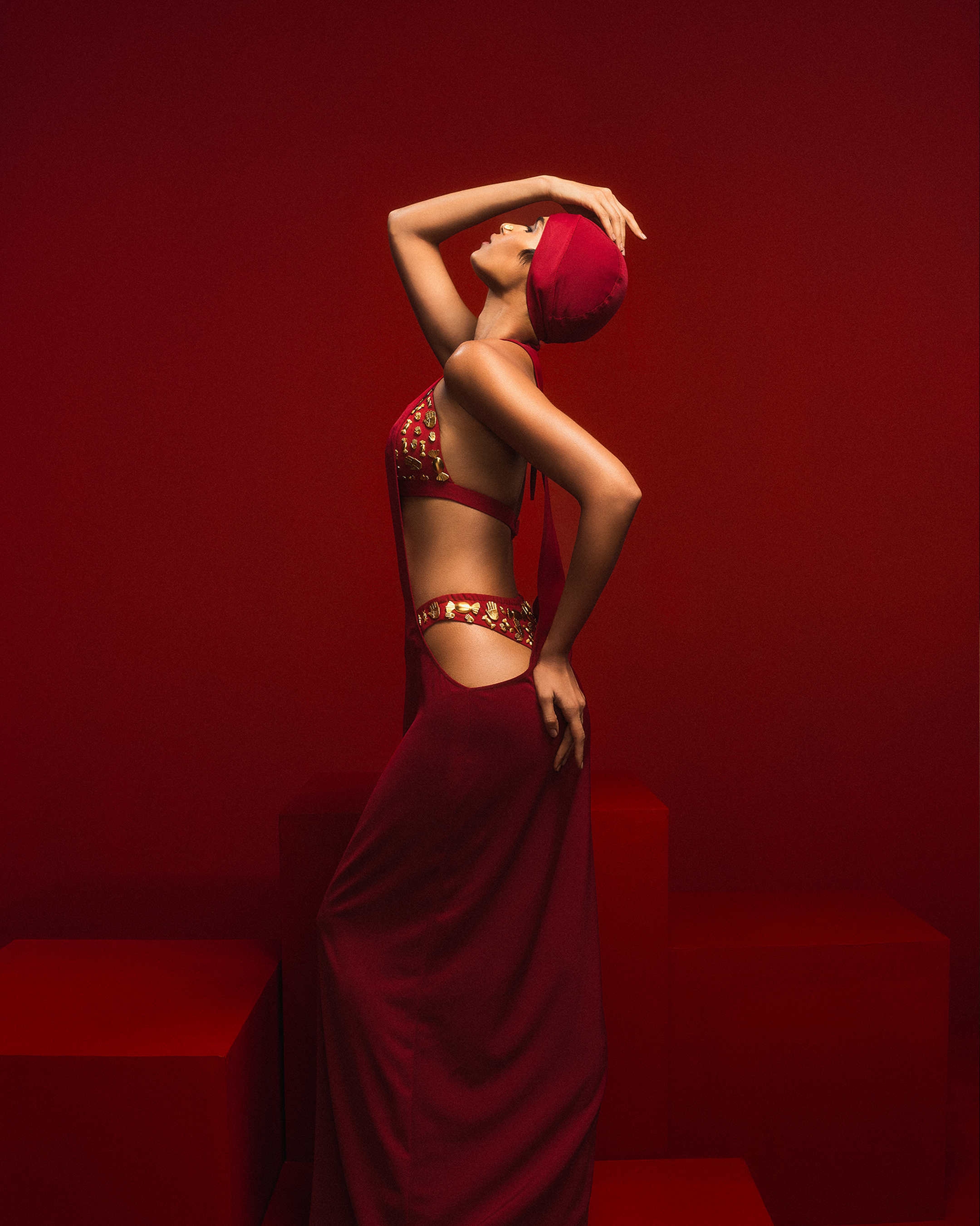 The Red Idgaf Dress With The Ruby Bra And Whip