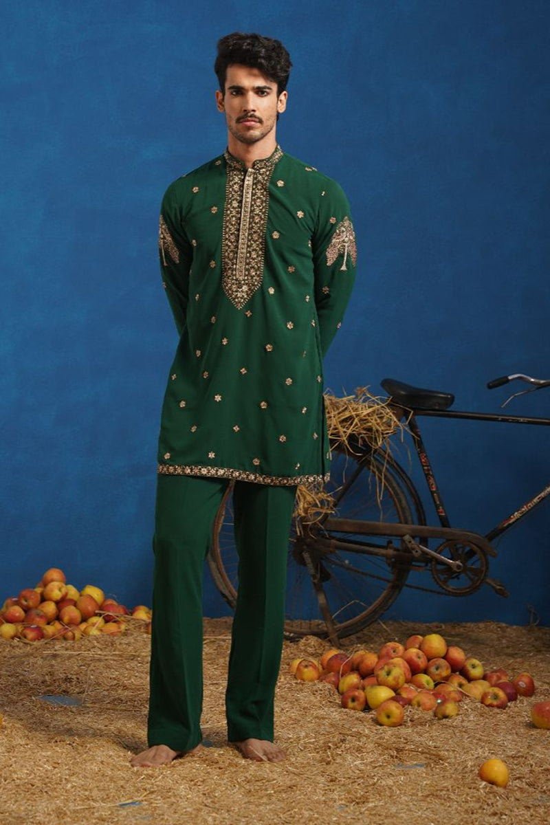 KETAN BOTTEL GREEN SHORT KURTA SET