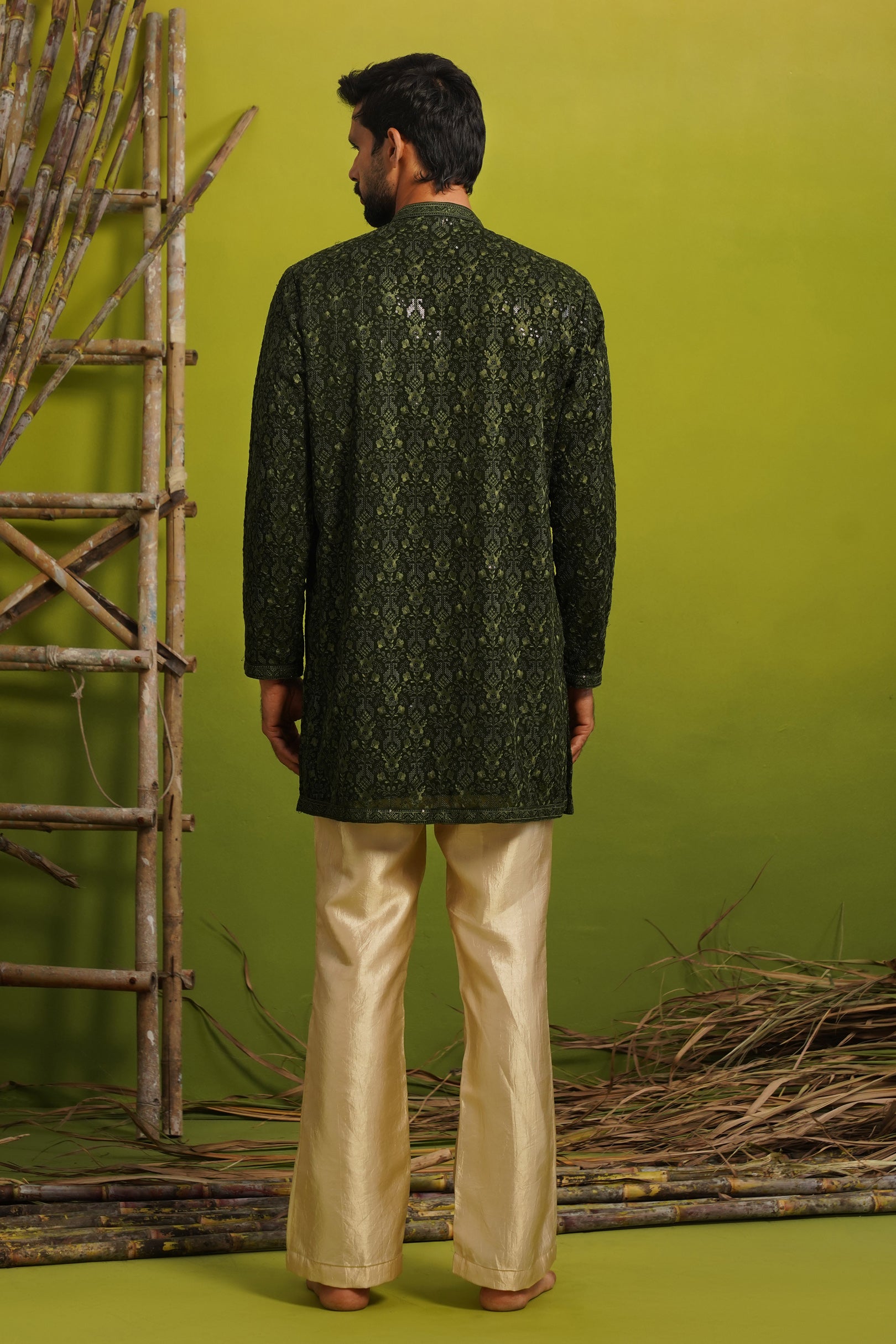 SUKOON BOTTLE GREEN SHORT KURTA SET