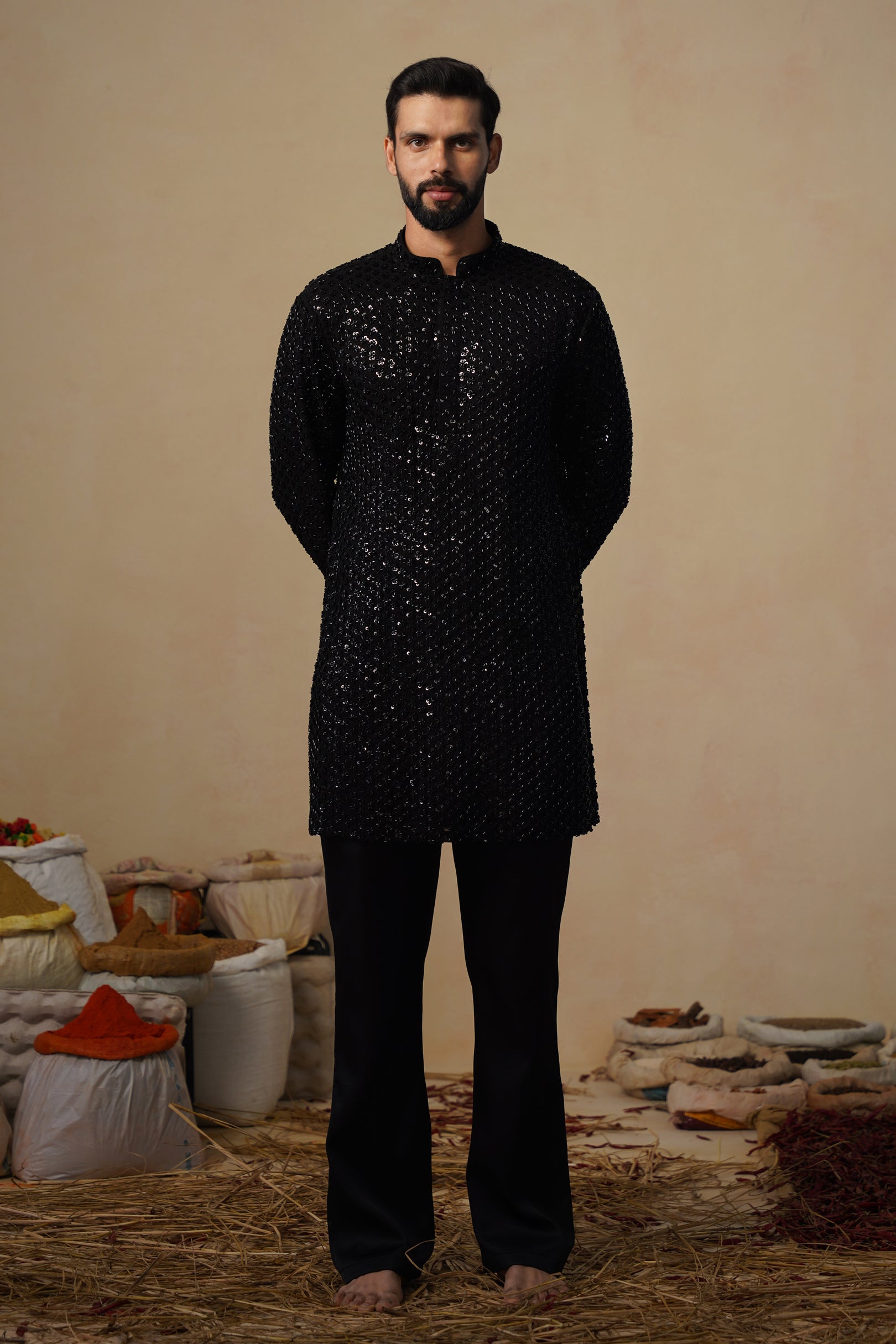 VED BLACK SHORT KURTA SET