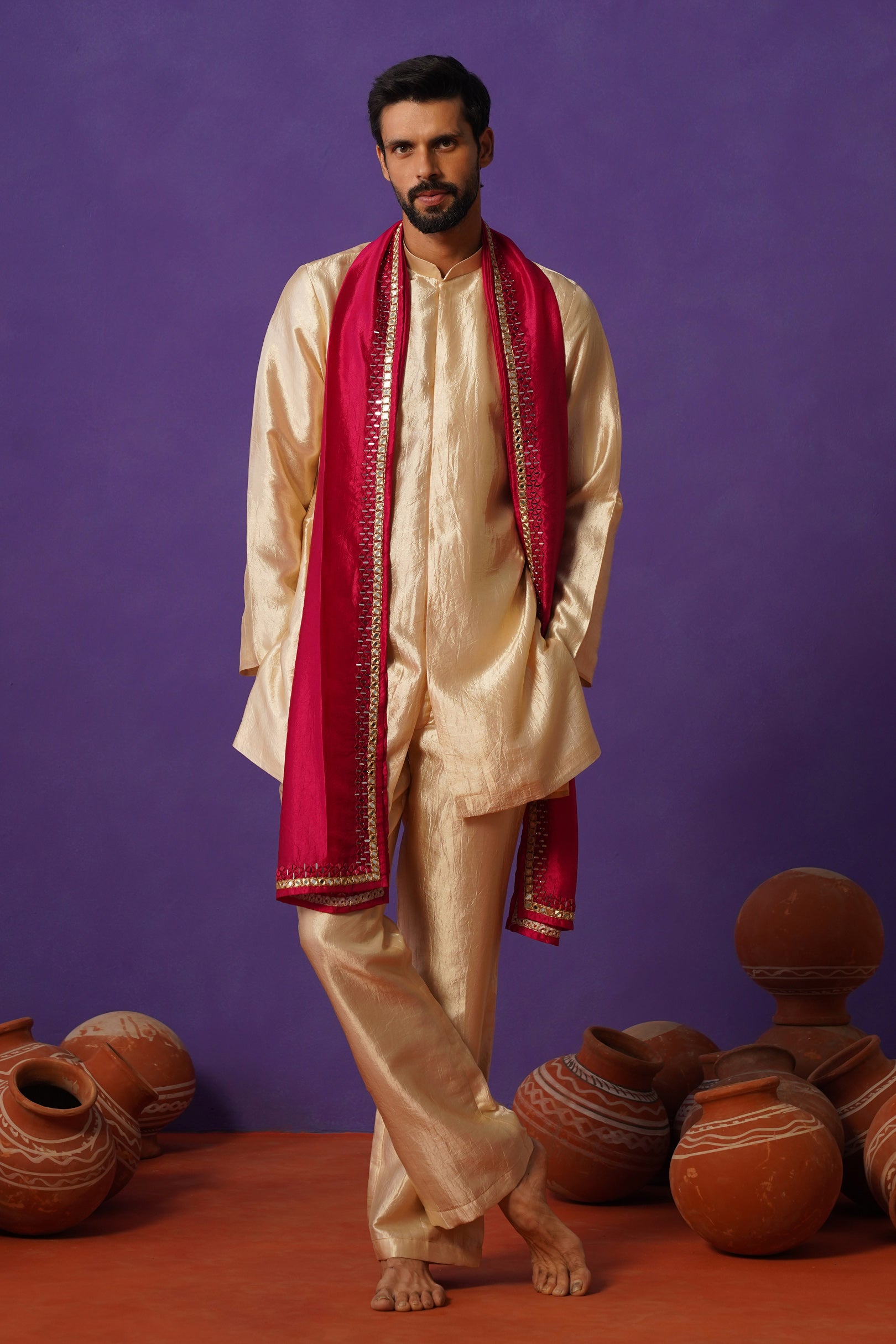 AVEN BEIGE SHORT KURTA DUPATTA SET