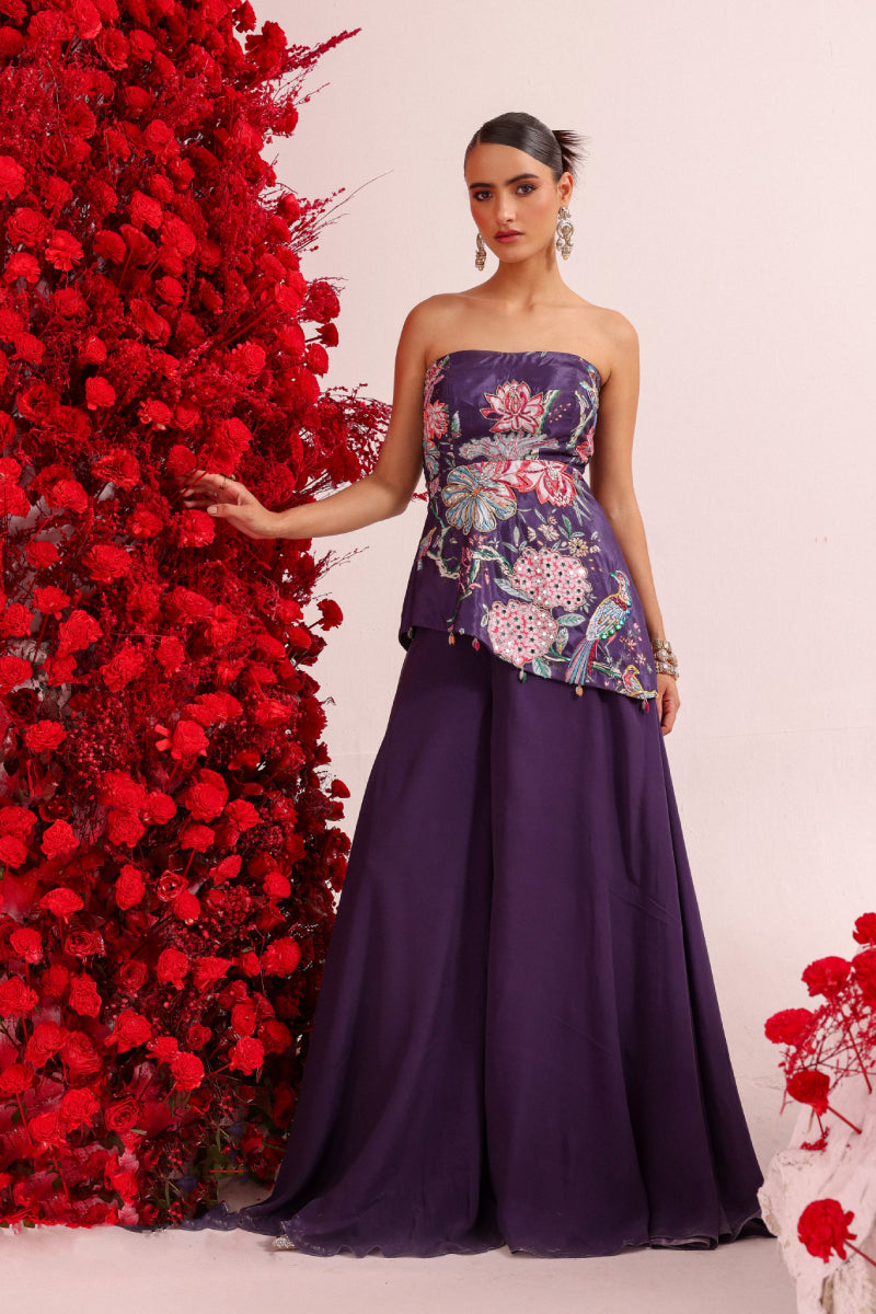 Khwaish purple  asymmetrical peplum set