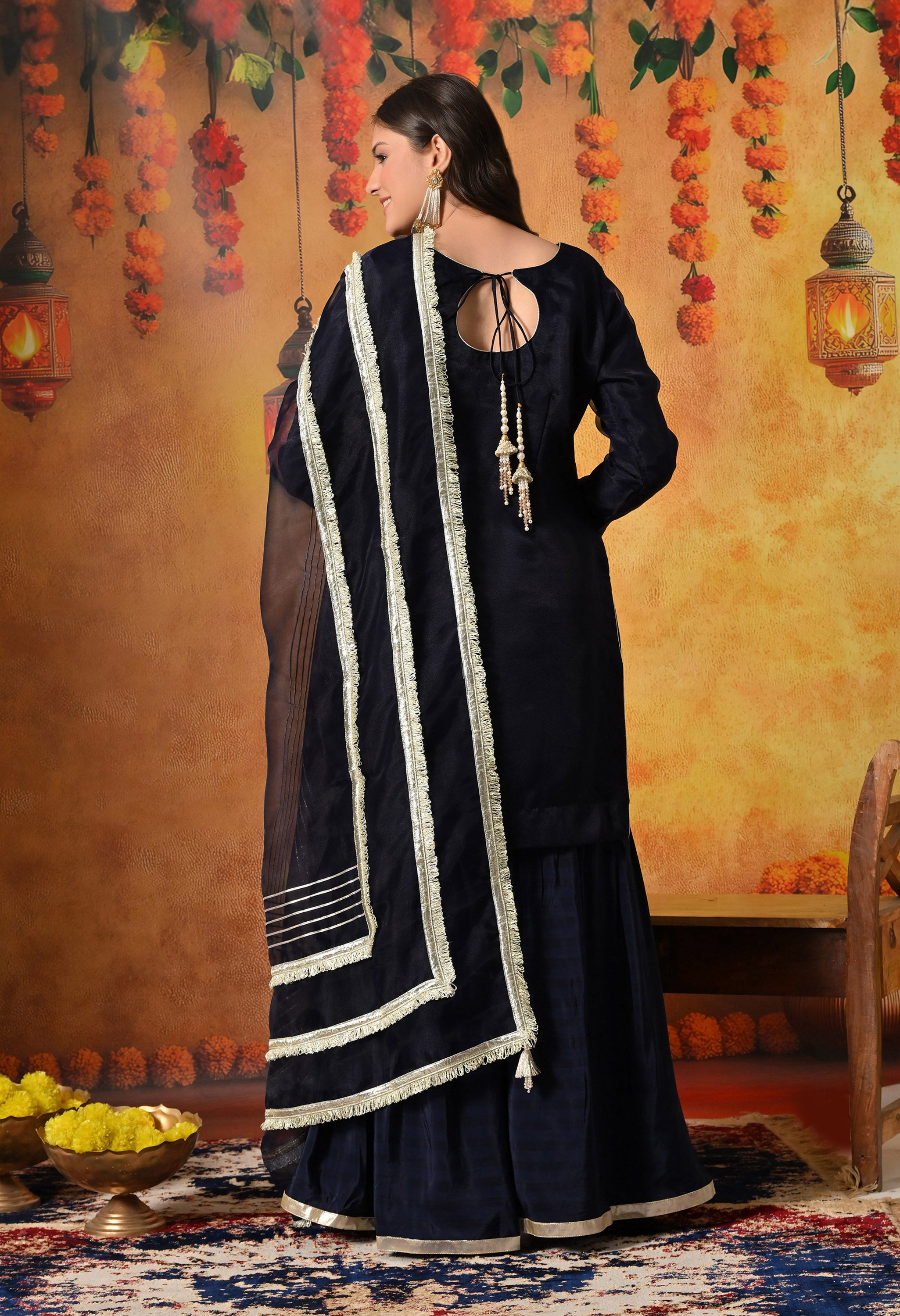 Navy Blue Gharara Set