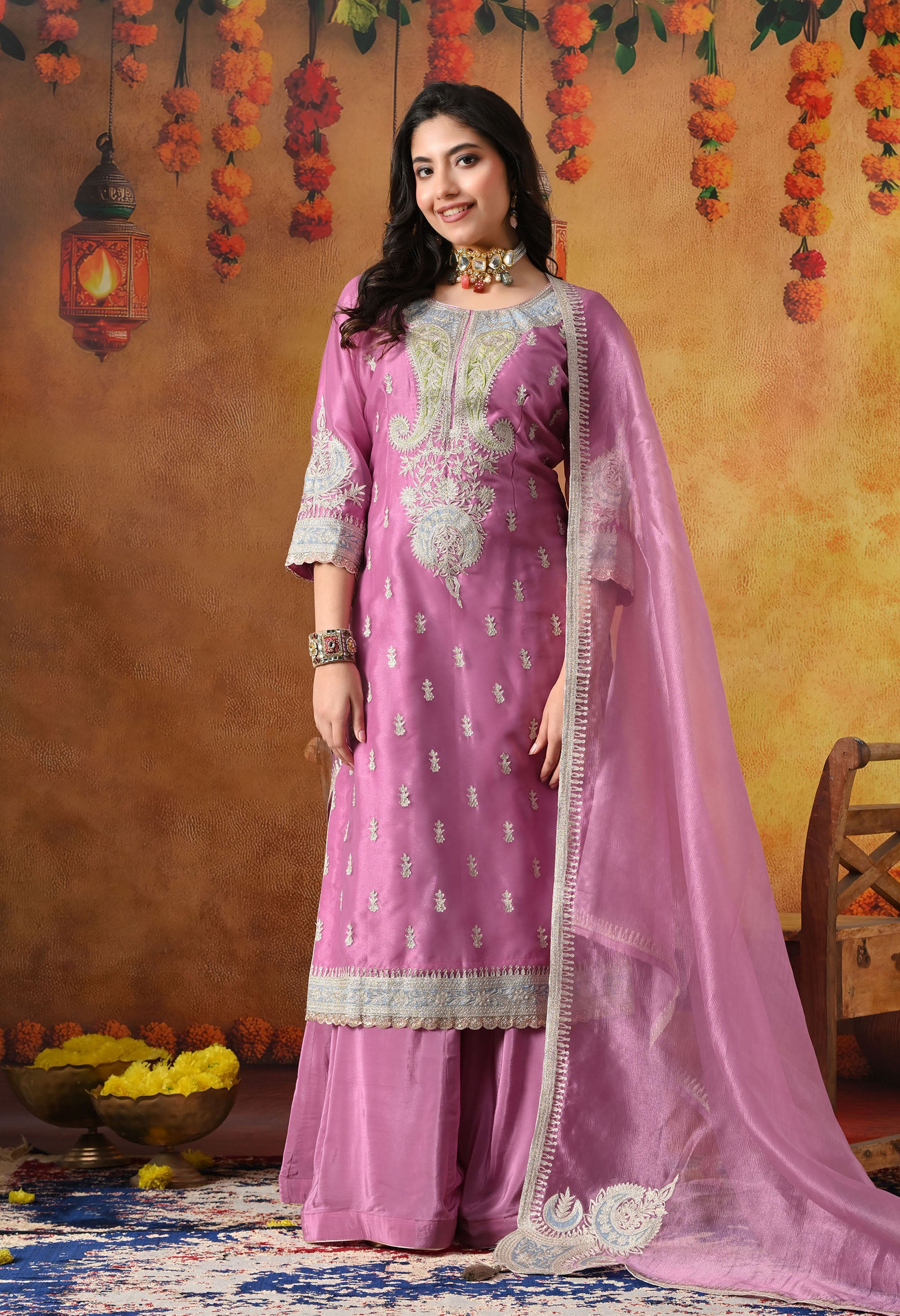 Lilac Purple Tissue Organza Sharara Set