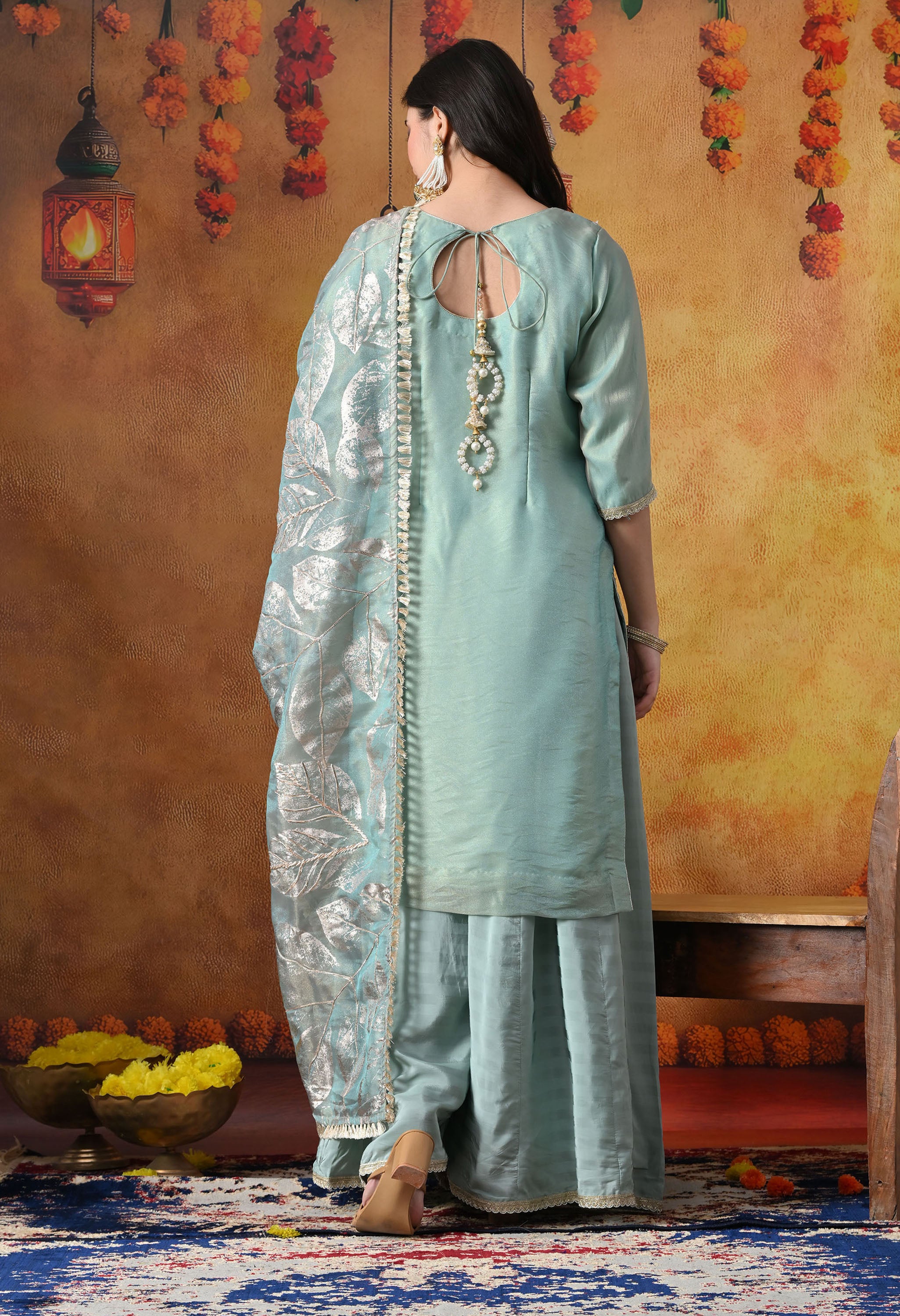 Sapphire Blue Tissue Organza Sharara Set