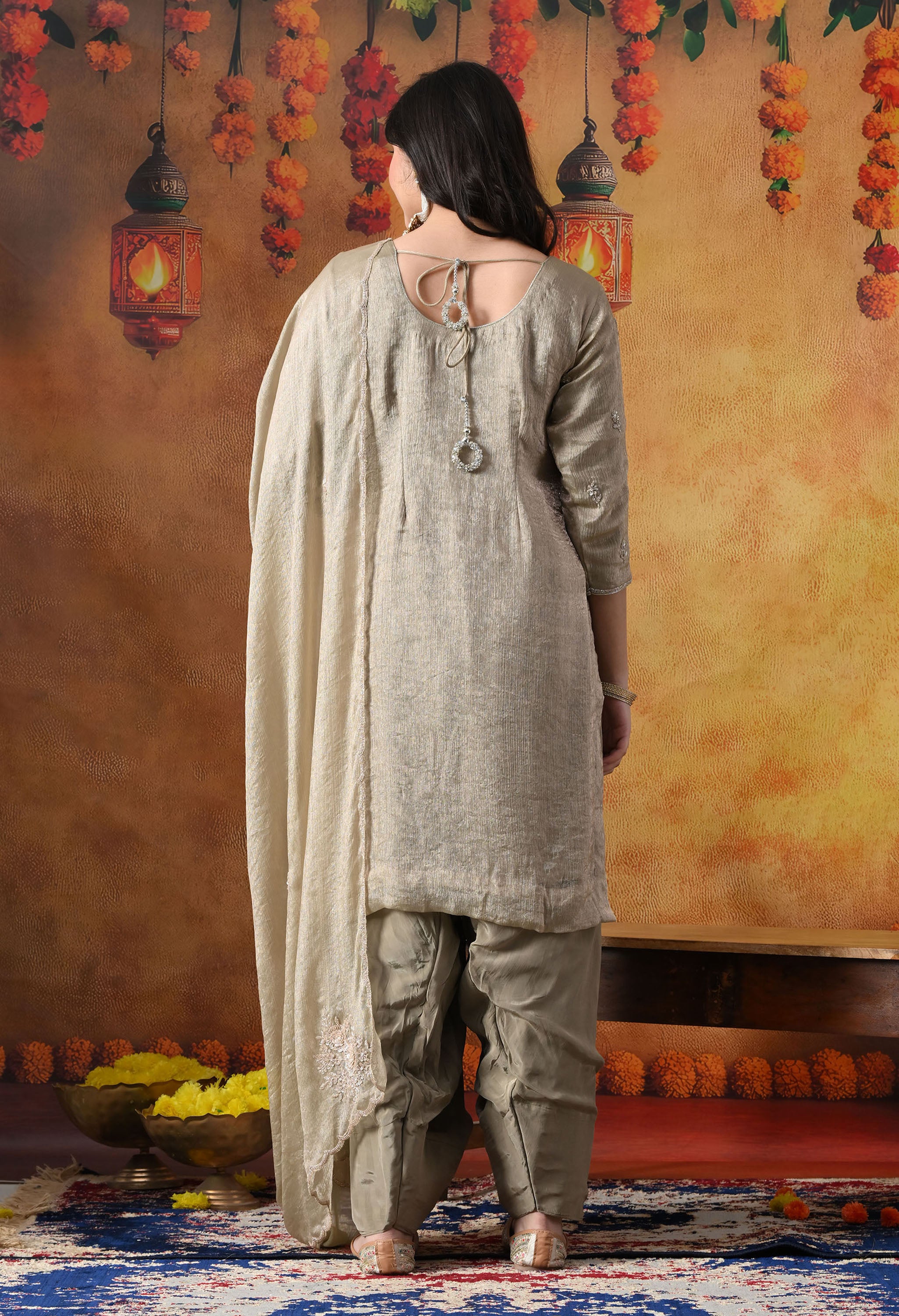 Grey Crust Tissue Kurta Set