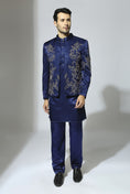 Load image into Gallery viewer, Navy Blue Embroidered Bandhgala Set
