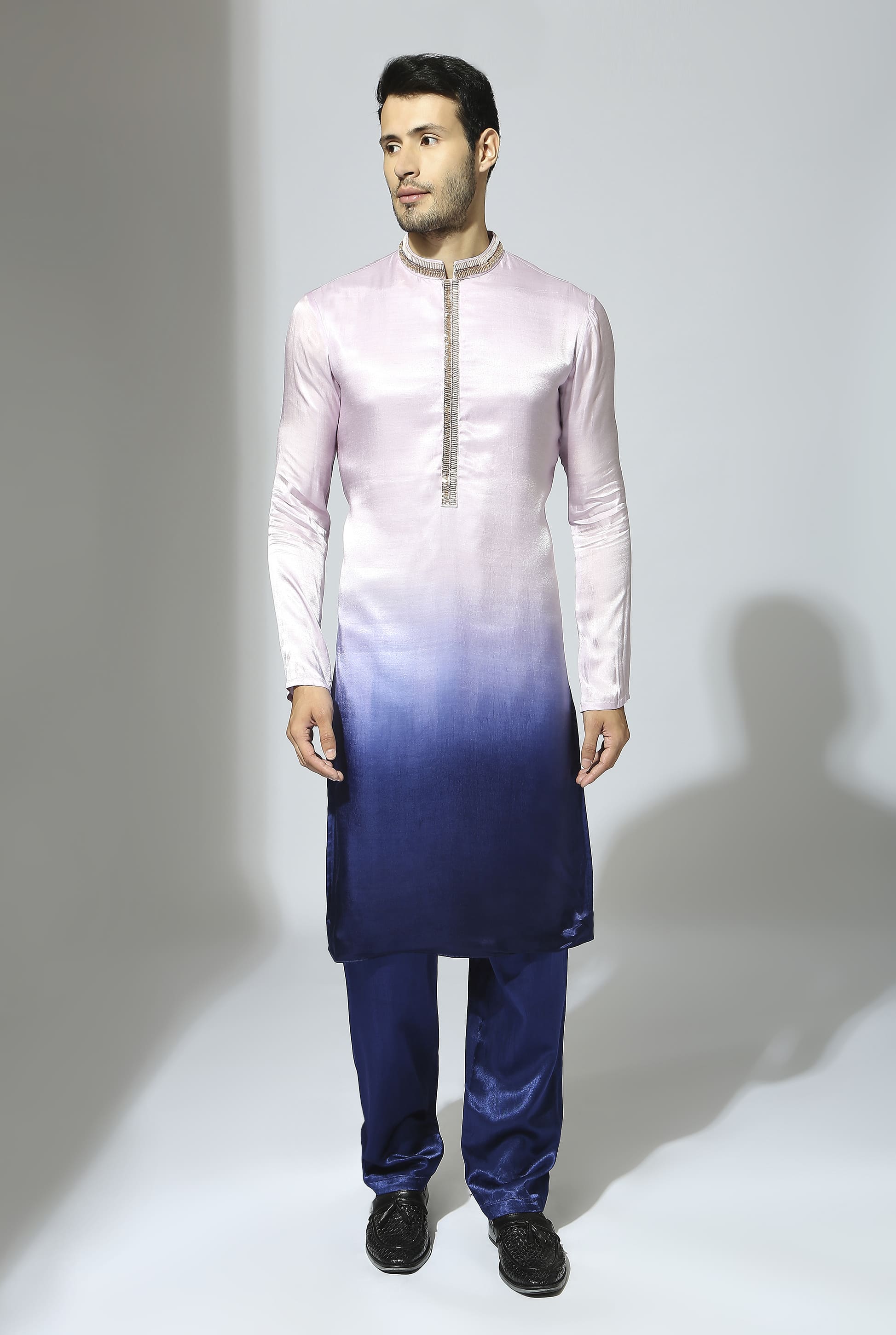 Lilac And Blue Ombre Embroidered Kurta Set