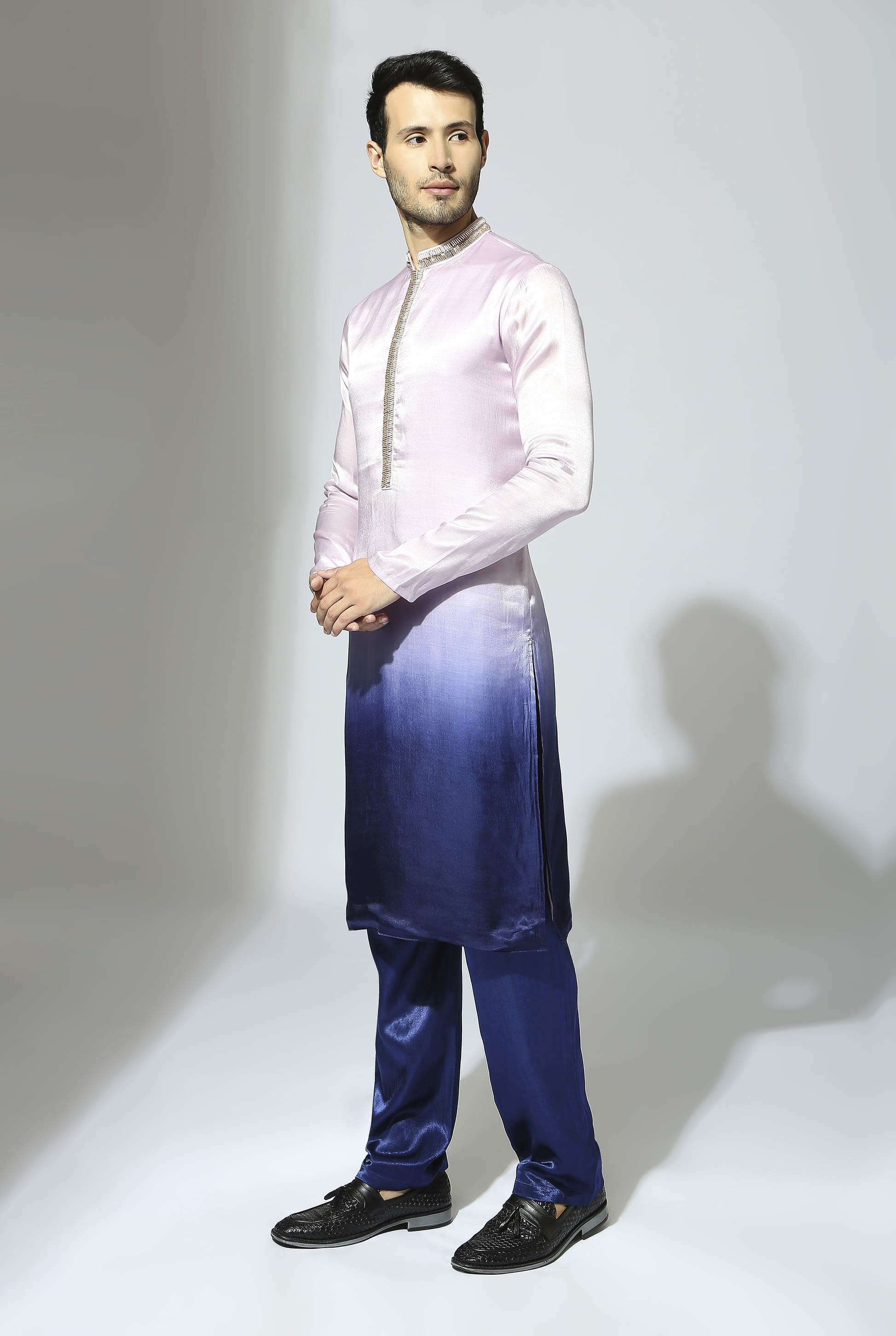 Lilac And Blue Ombre Embroidered Kurta Set