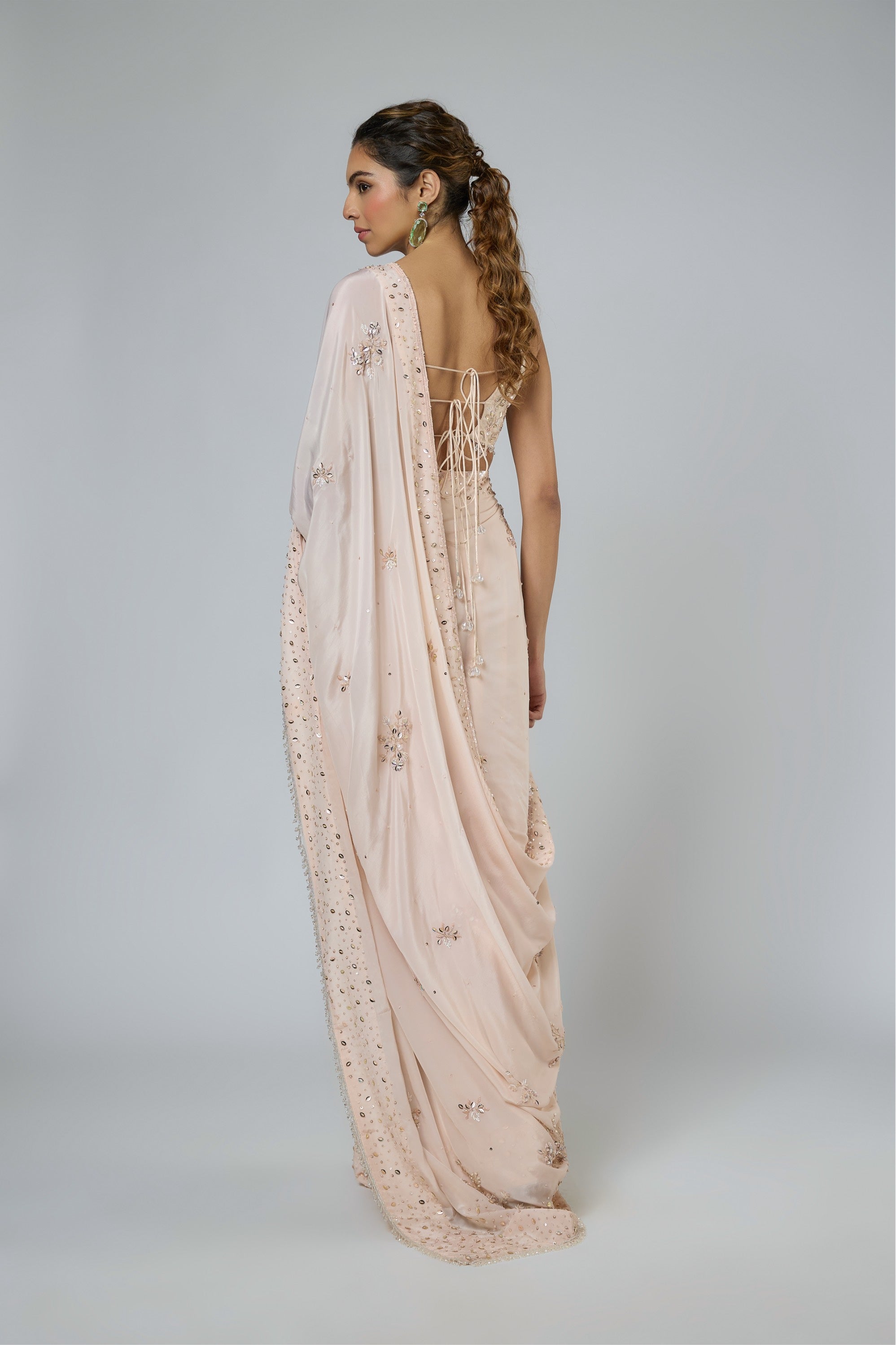 Heavy Intricate Floral Embroidered Saree Set