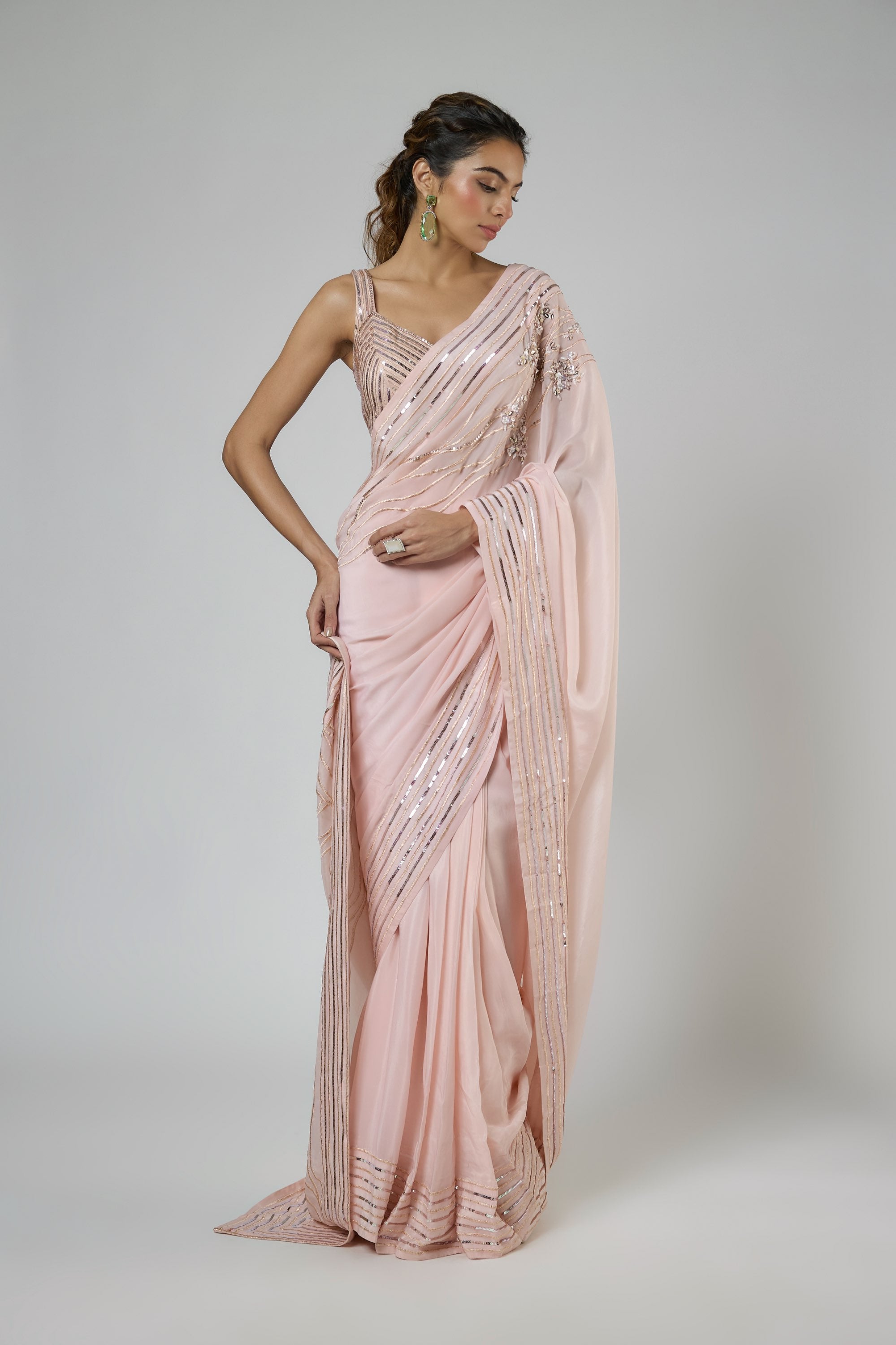 Intricate Floral Embroidered Saree With Corset Blouse