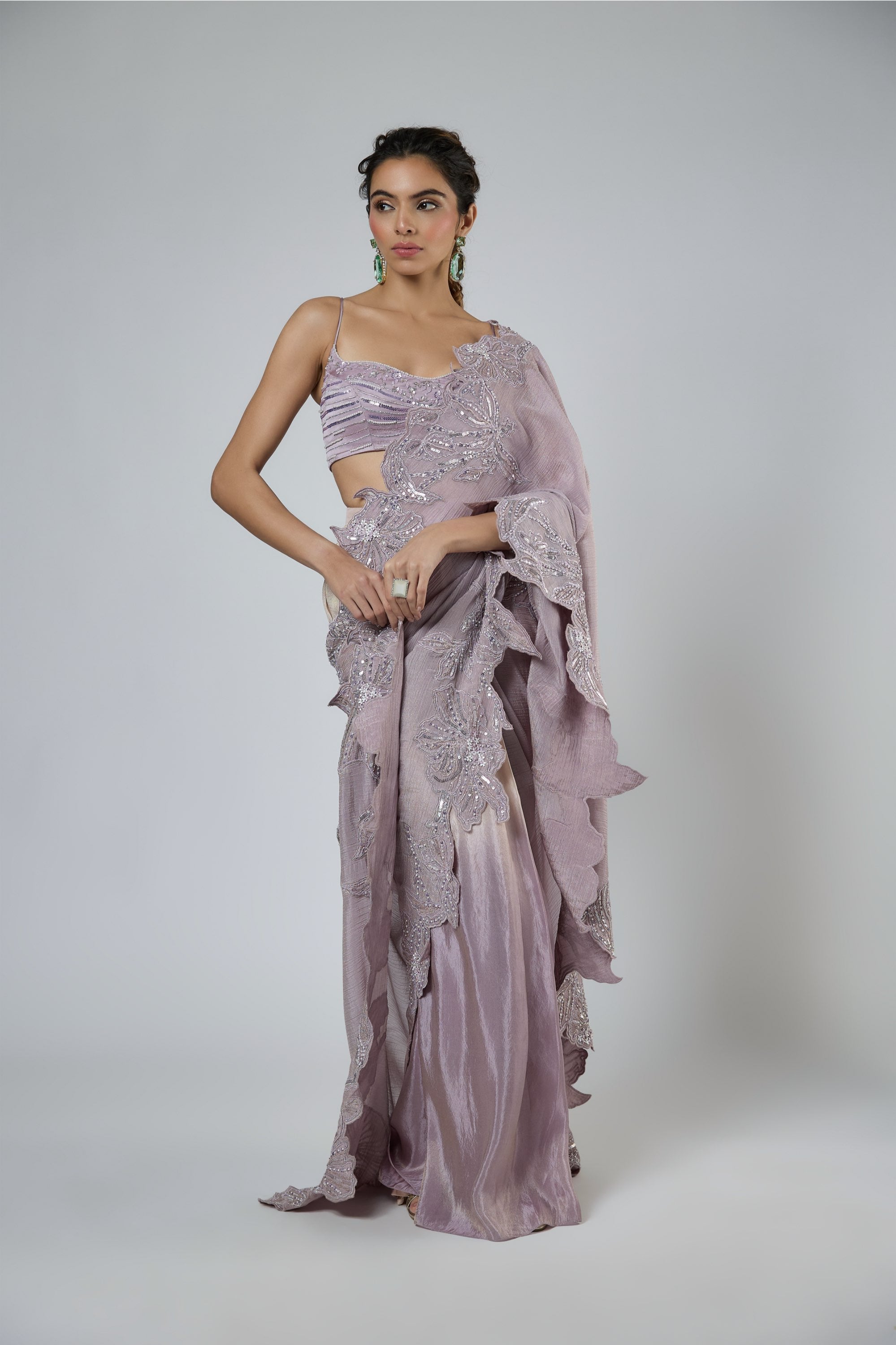 Ombre Cut Work Intricate Embroidered Saree Set