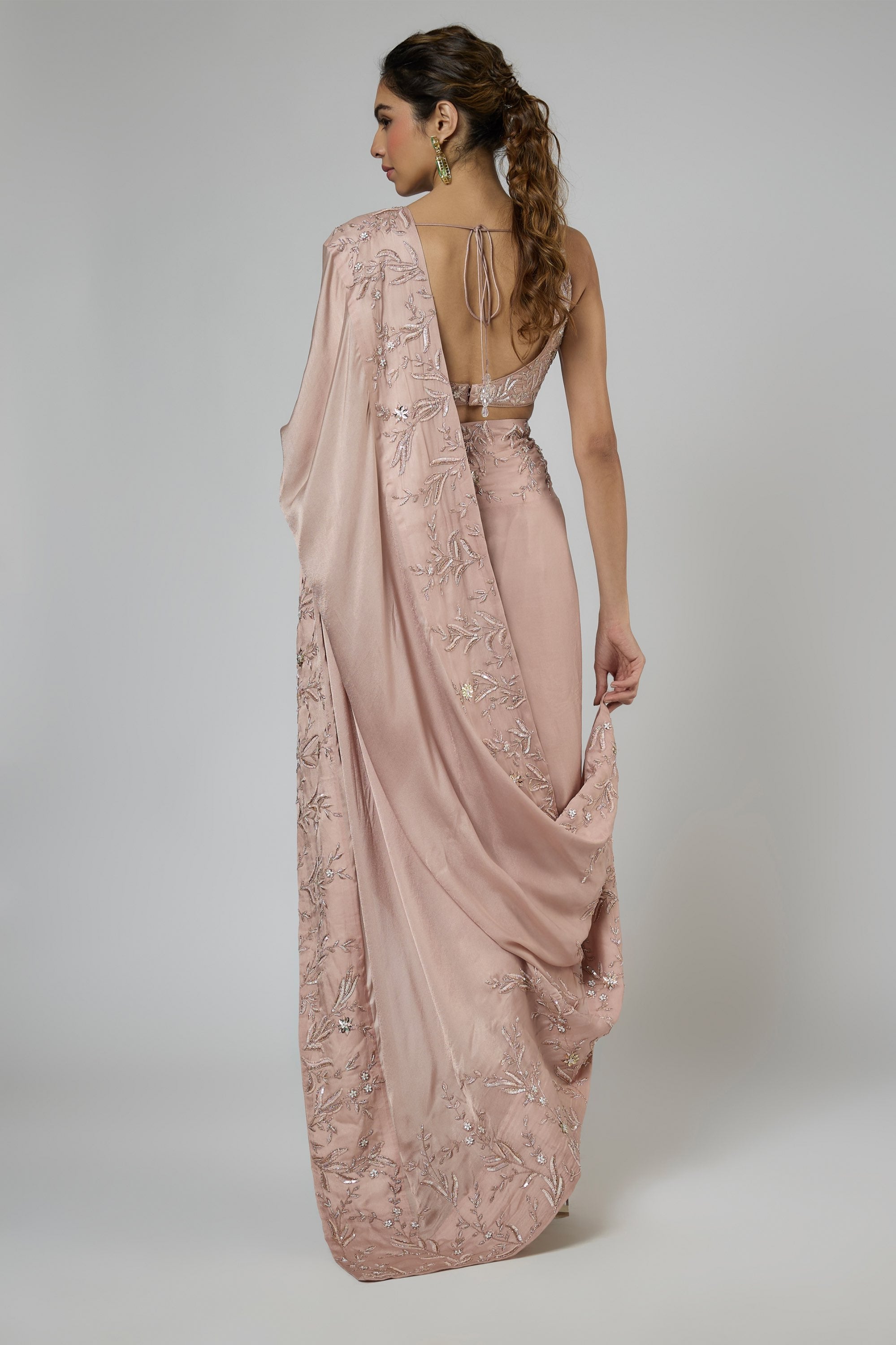 Intricate Floral Embroidered Saree Set