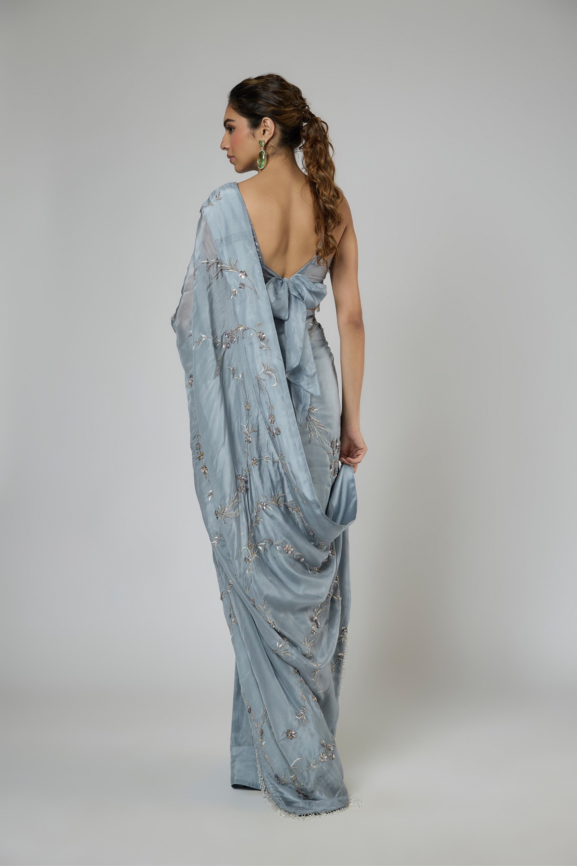 Intricate Floral Embroidered Saree Set