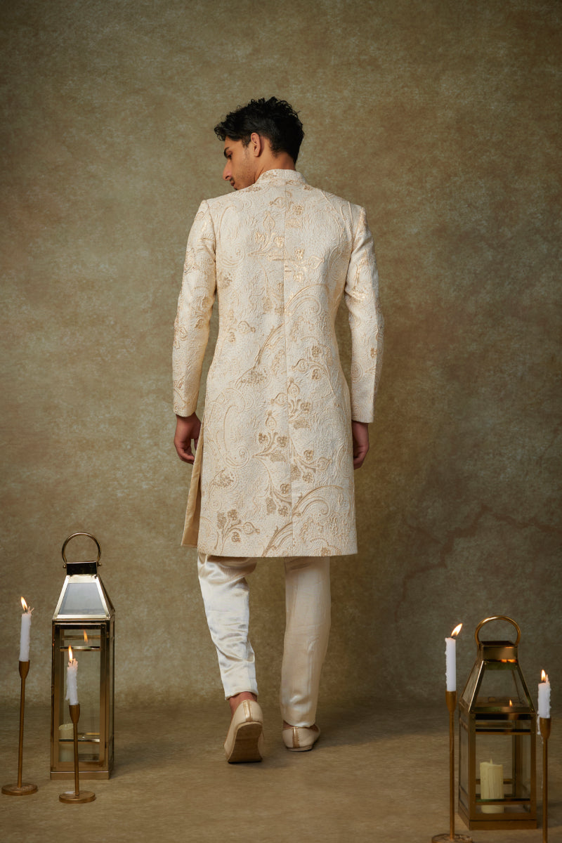 Beige Embroiderd Sherwani With Pant