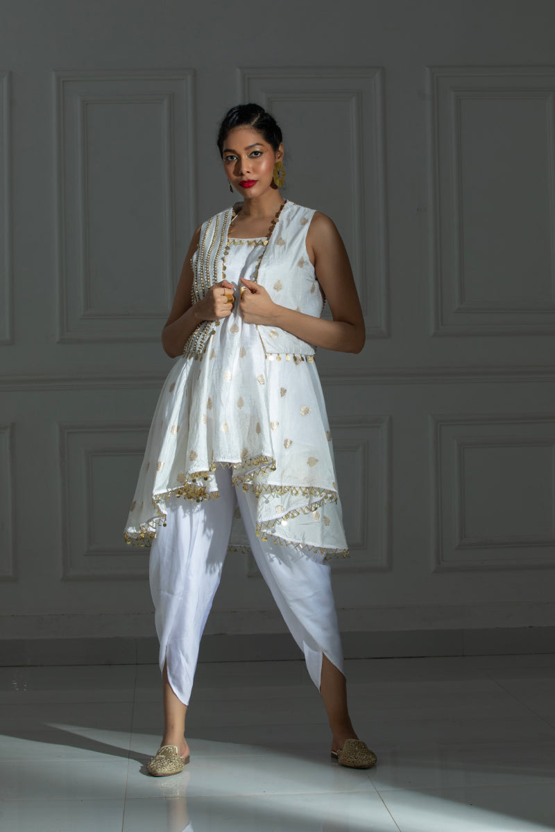 White dhoti set with organza Jacket