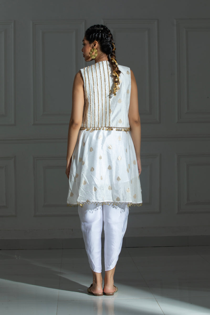 White dhoti set with organza Jacket