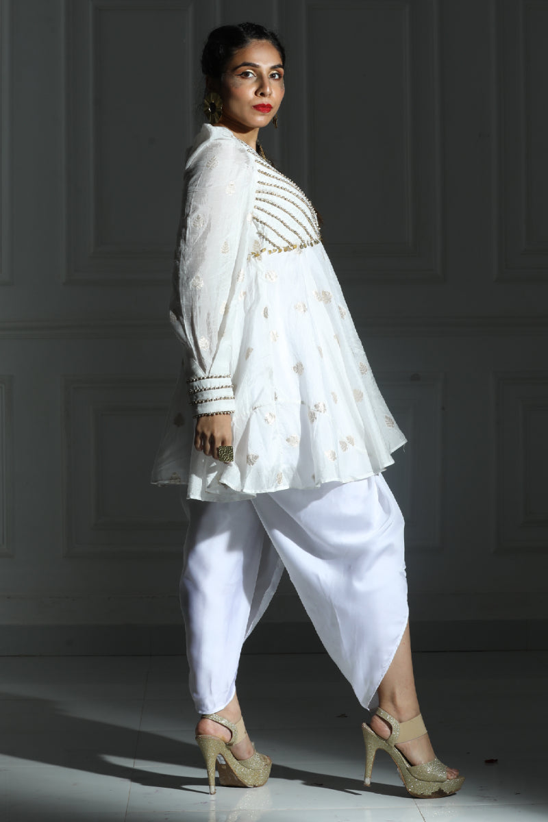 White peplum Top and Dhoti Set