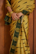 Load image into Gallery viewer, Amber Gold & Green Boota Saree with Embroidered Cutwork Choli - Set of 2

