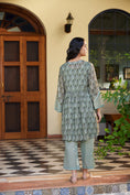 Load image into Gallery viewer, Pista Manjari Front Tie-Up Gathered A-Line Kurta with Palazzo & Slip - Set of 3
