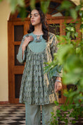 Load image into Gallery viewer, Pista Manjari Front Tie-Up Gathered A-Line Kurta with Palazzo & Slip - Set of 3
