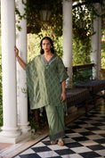 Load image into Gallery viewer, Pista Taruh V neck Kaftaan with Palazzo & Slip - Set of 3
