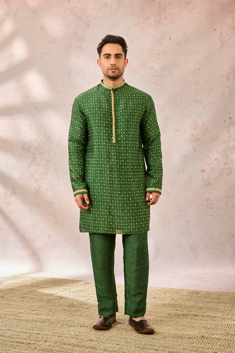 GREEN TREE OF HEARTS KURTA SET