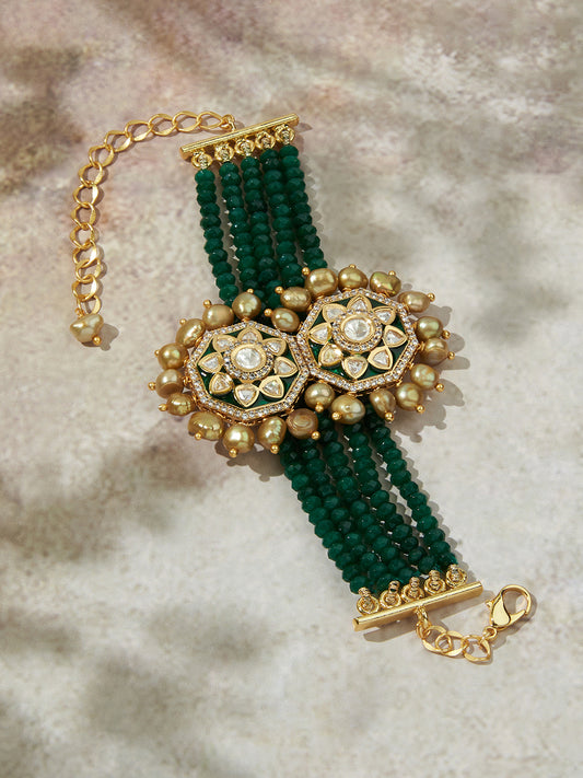 Alluring Green & Golden Polki Bracelet- front view