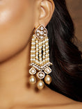 Load image into Gallery viewer, Beaded Gold Tone Polki Chandelier Earring
